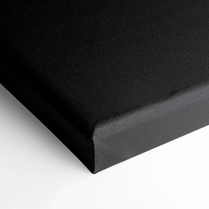 Black stretched canvas wall art corner with textured canvas surface and clean edges.