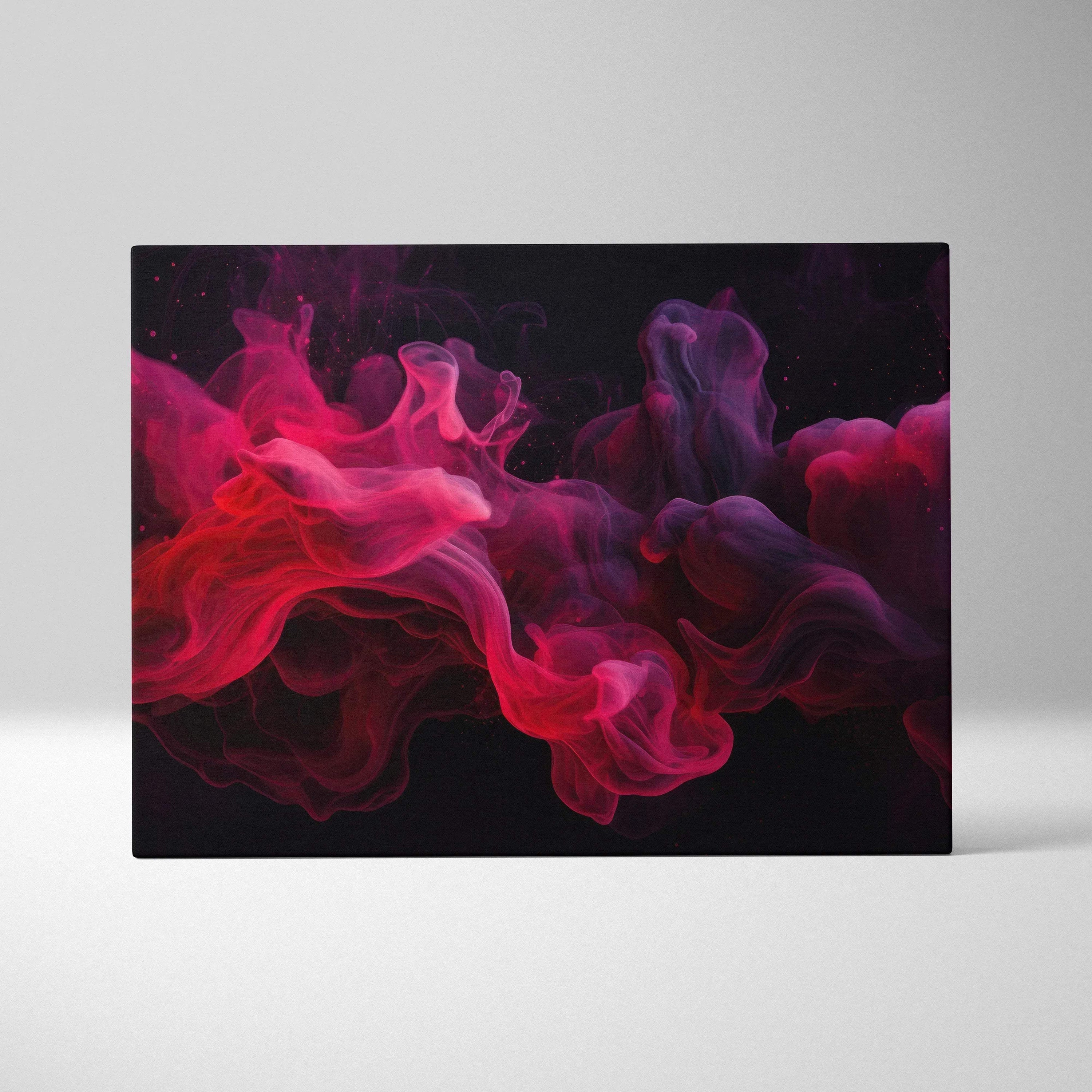 Abstract pink and purple smoke swirl on black background canvas art wall decor.