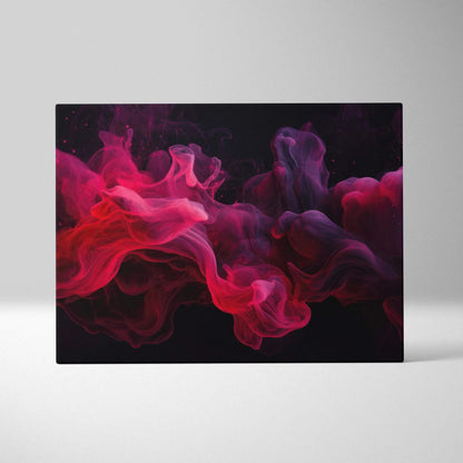 Abstract pink and purple smoke swirl on black background canvas art wall decor.