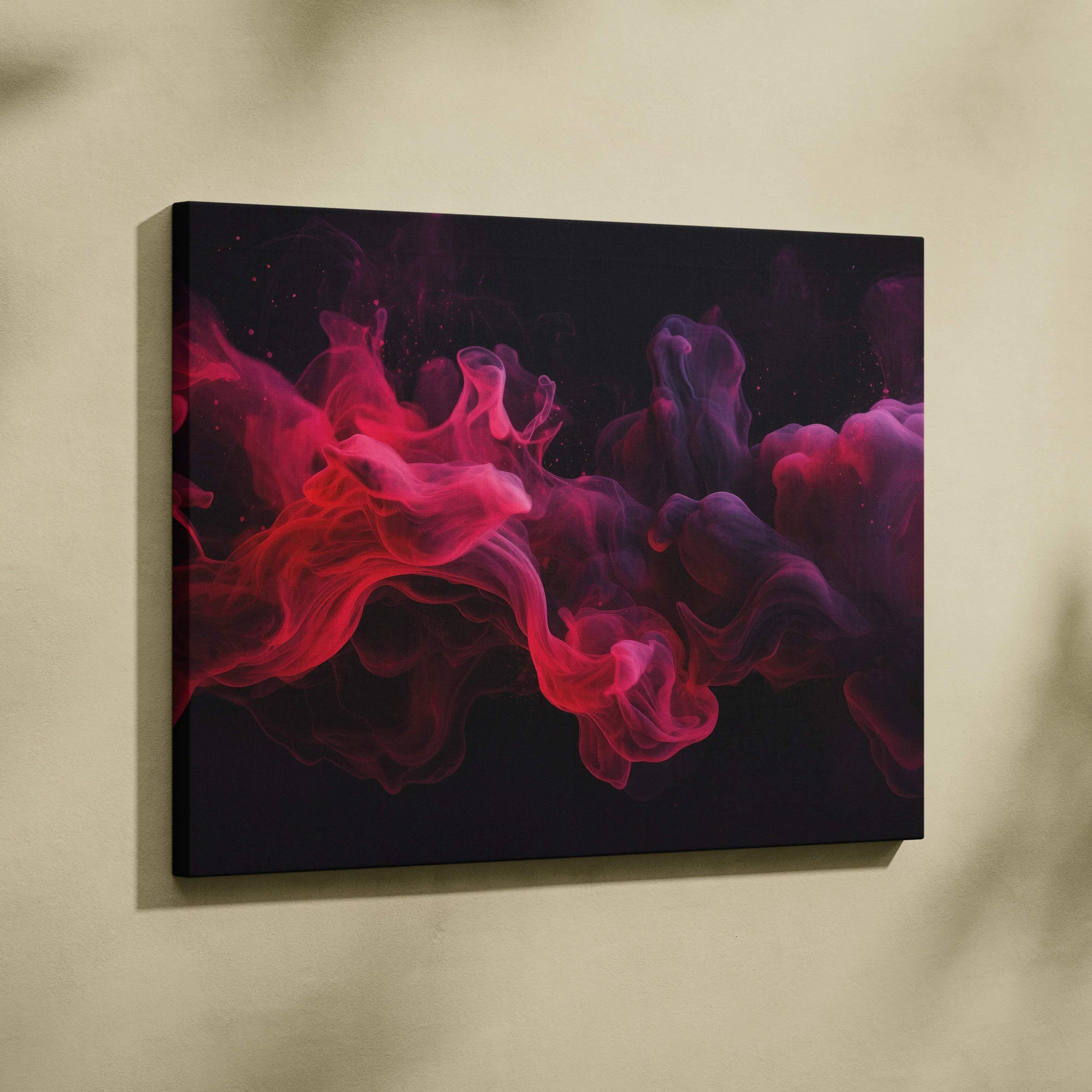 Abstract red and purple smoke on black background canvas art wall decor.