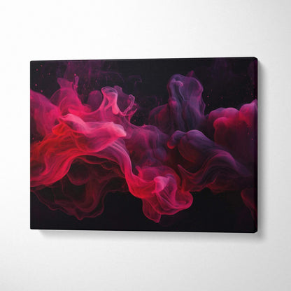 Vibrant abstract digital art wall art with swirling red and purple smoke on black canvas.