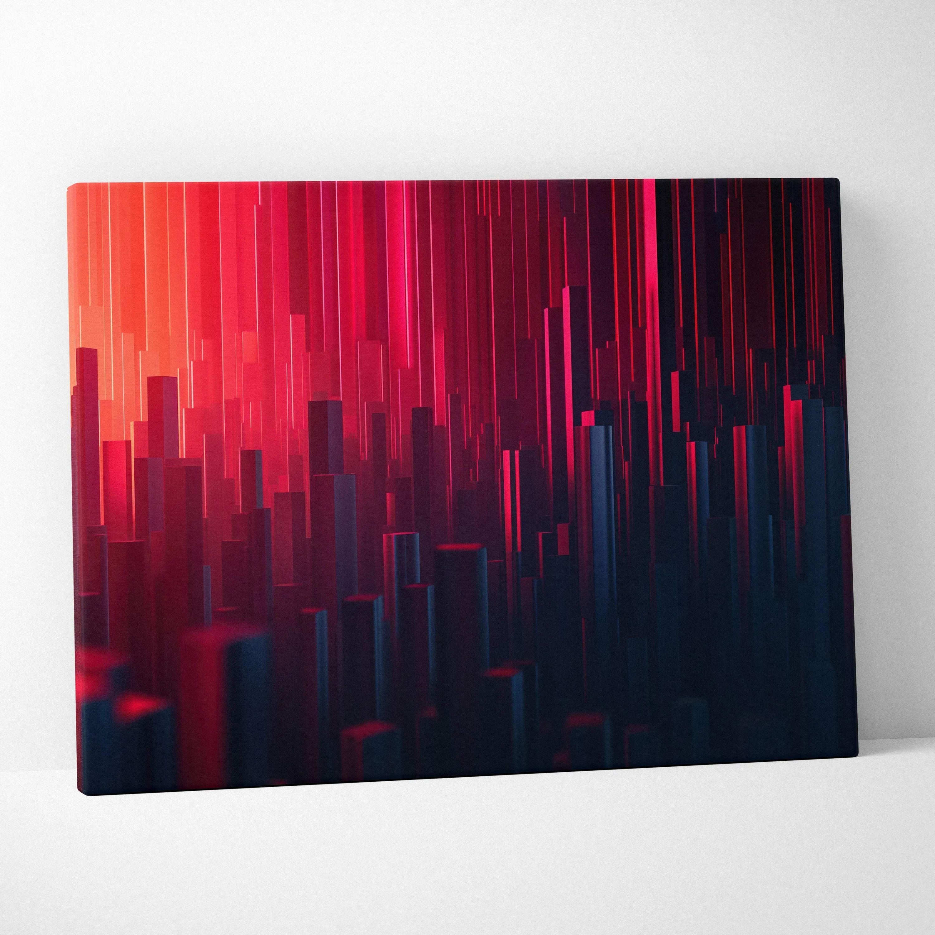 Abstract digital art canvas with bold red and dark blue vertical lines, modern wall art.