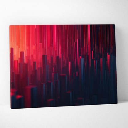 Abstract digital art canvas with bold red and dark blue vertical lines, modern wall art.