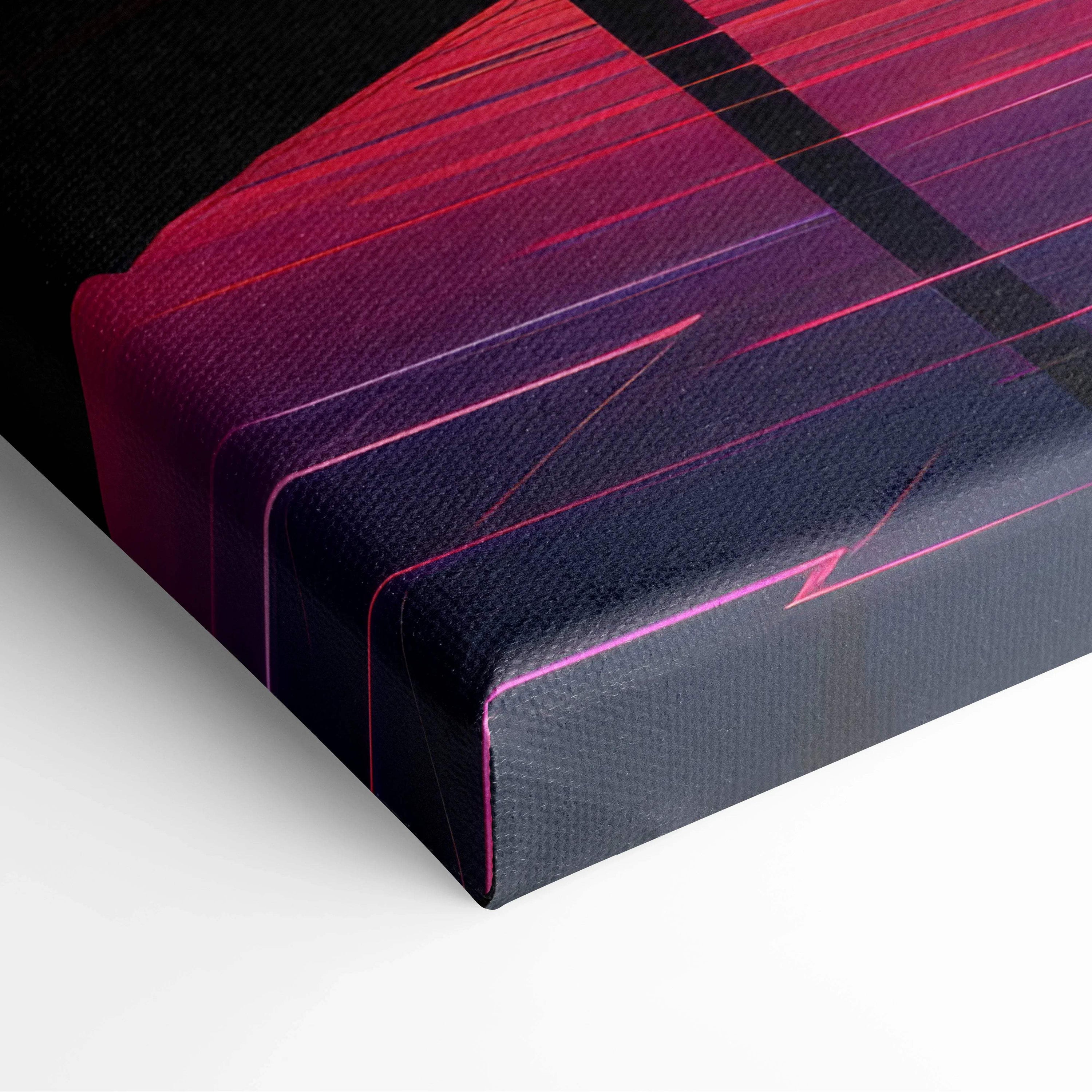 Sleek canvas print of retro synthwave sunset with palm trees in pink purple glow