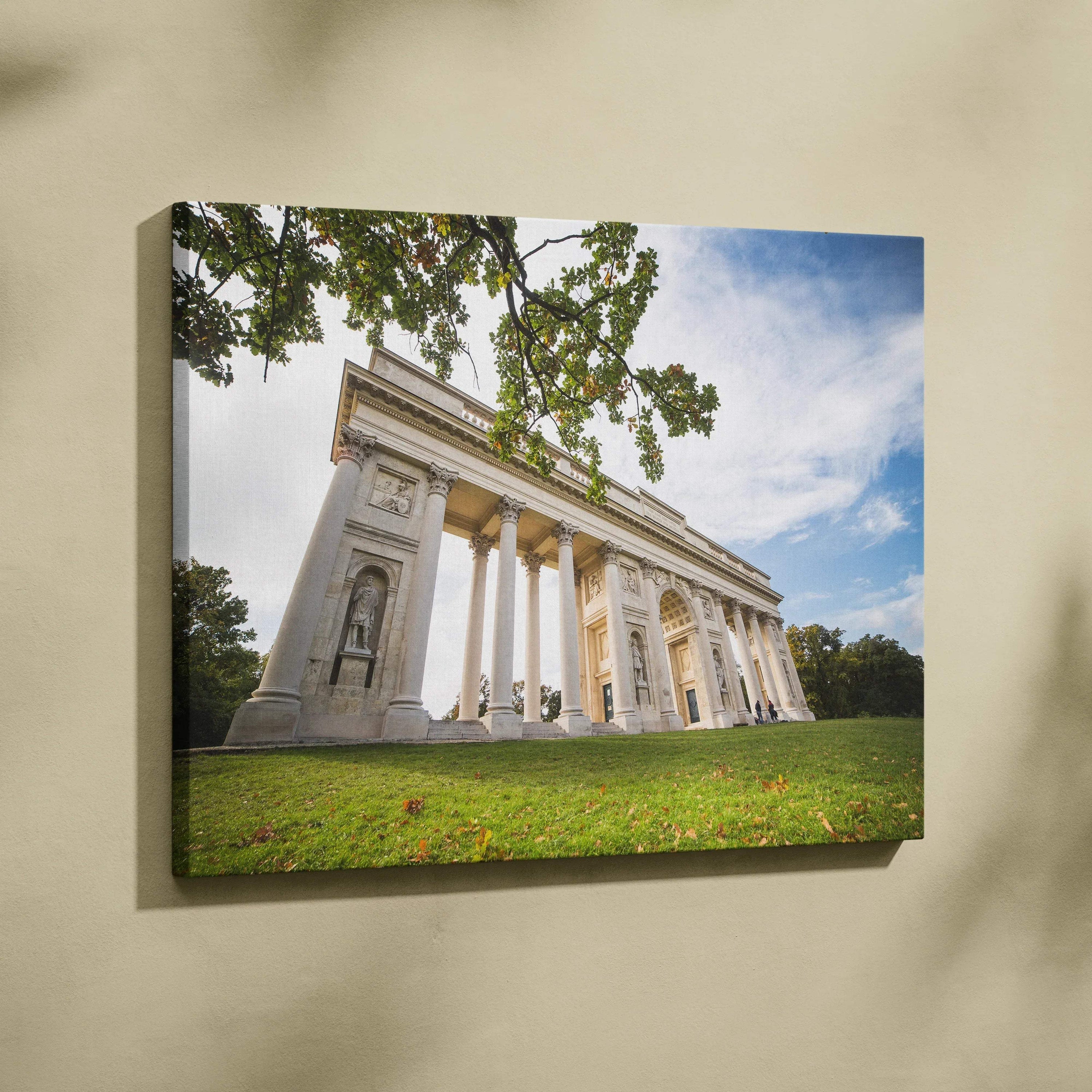 Architecture-inspired canvas wall art featuring classical building columns under a blue sky.