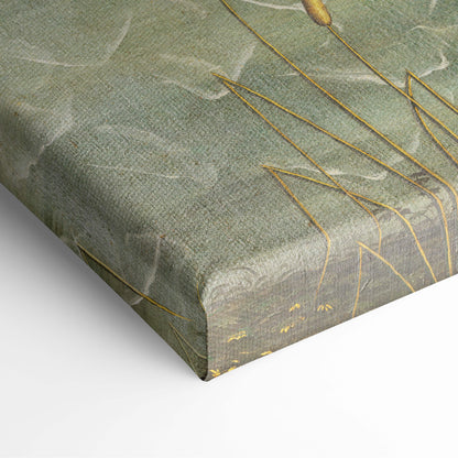 Olive-green textured canvas print of Botticelli Birth of Venus with gold cattails