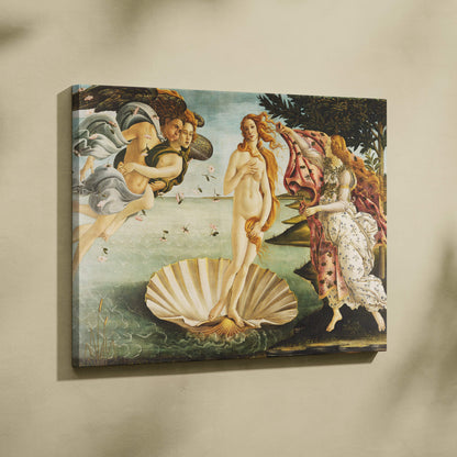 Framed Birth of Venus by Botticelli canvas print with nude goddess on seashell