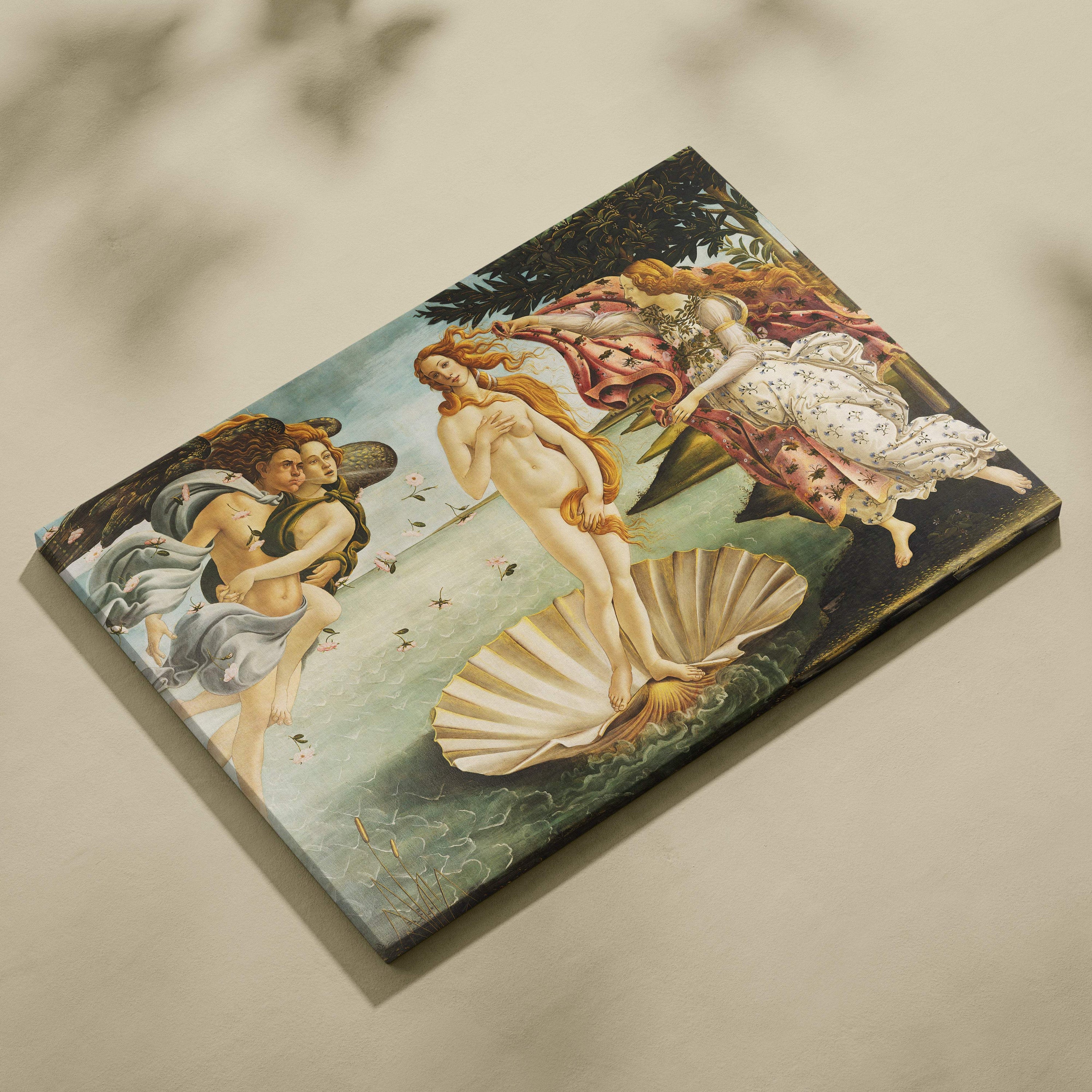 Botticelli The Birth of Venus canvas print with nude figure on seashell