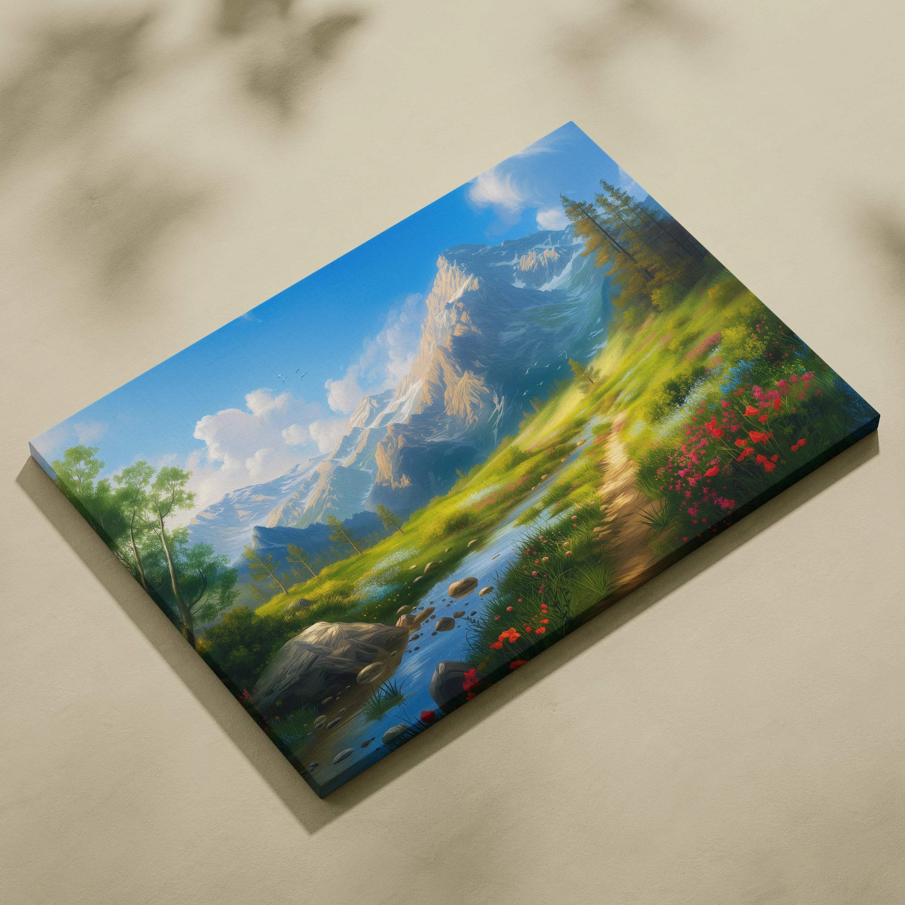 Canvas wall art of pastoral mountain landscape with stream and path