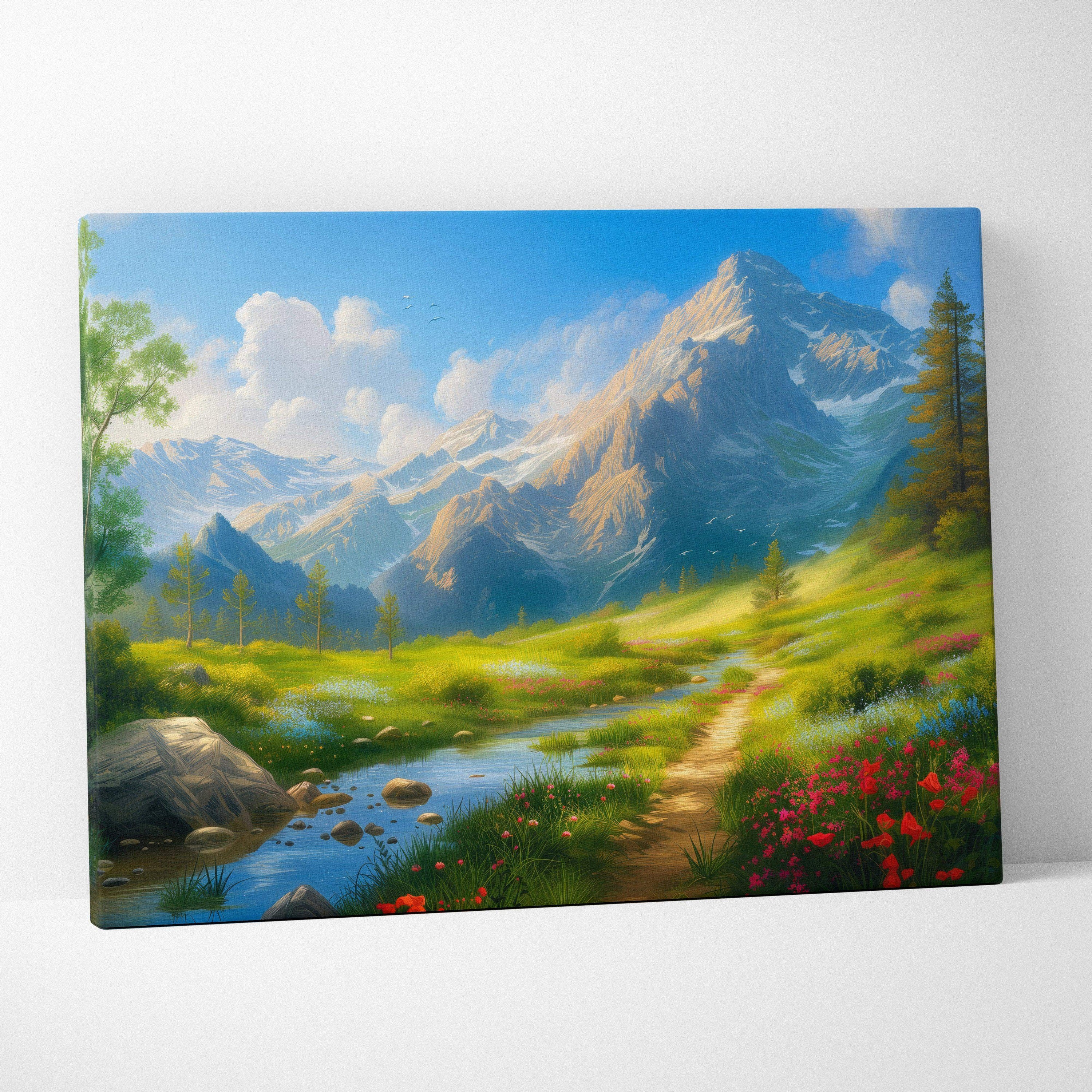 Canvas wall art of pastoral mountain landscape with stream and path