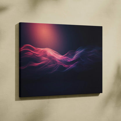 Abstract vibrant pink and purple wave design on black background canvas wall art.