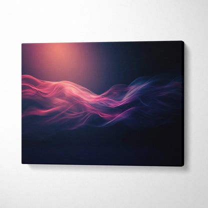 Canvas wall art featuring vibrant abstract digital waves in pink and purple on a dark background.