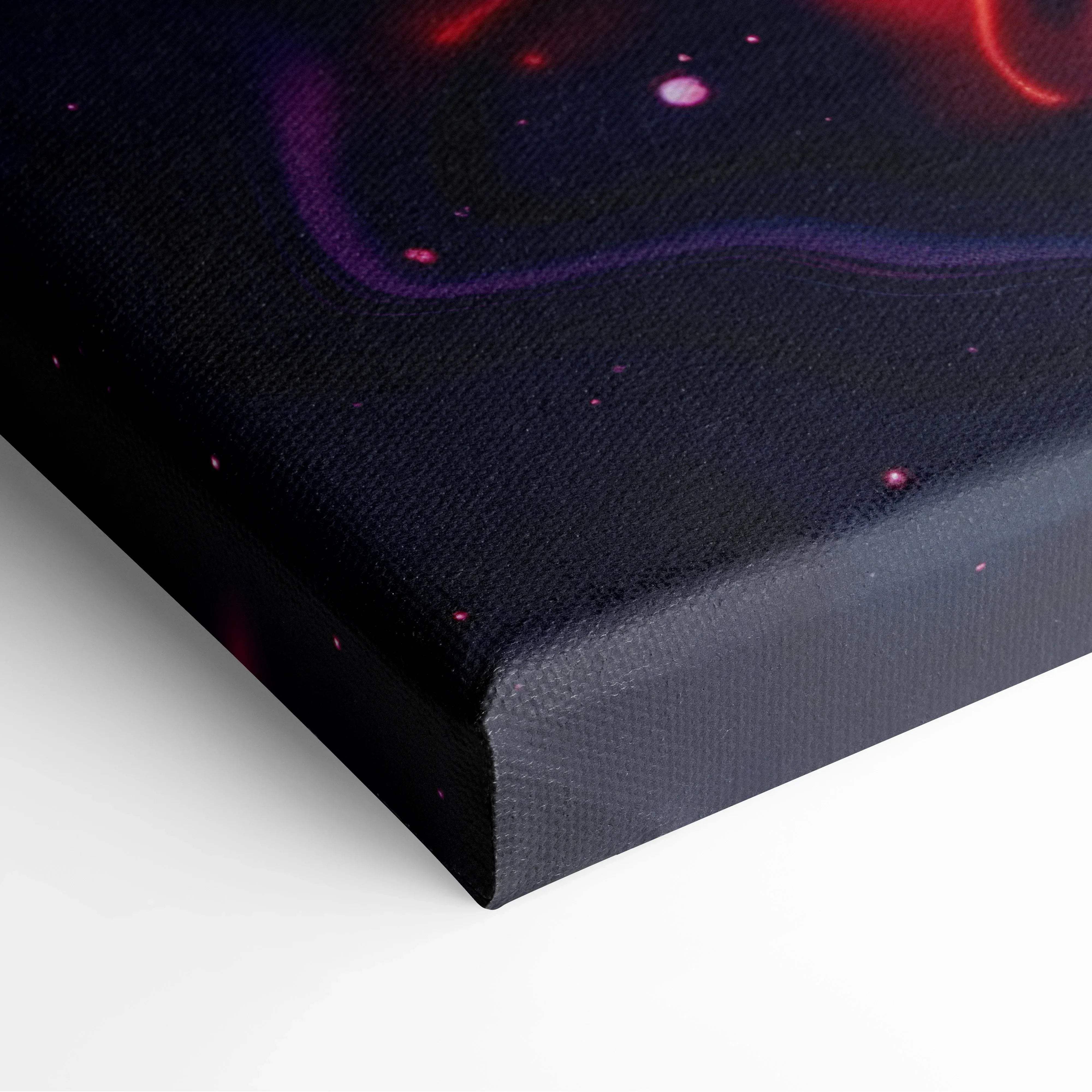Abstract fluid art canvas wall art with swirling neon purple pink orange hues on textured fabric for modern home decor