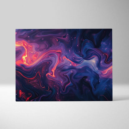 Abstract modern digital canvas wall art with swirling red, purple, and blue patterns.