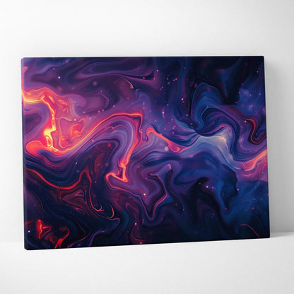Abstract modern digital canvas art with swirling red, purple, and blue hues, vibrant wall art.
