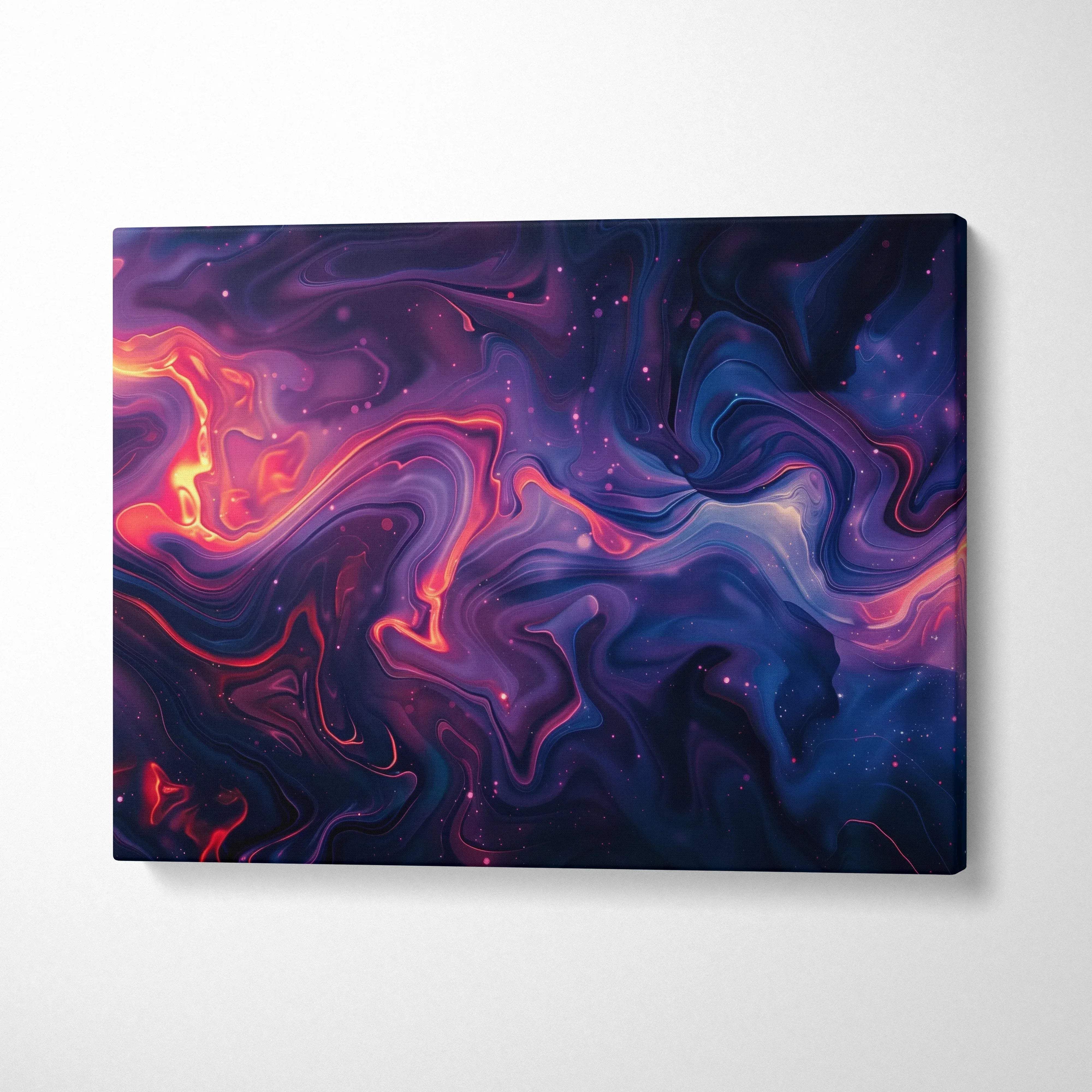 Abstract modern digital canvas art with swirling purple, blue, and red tones for wall art decor.