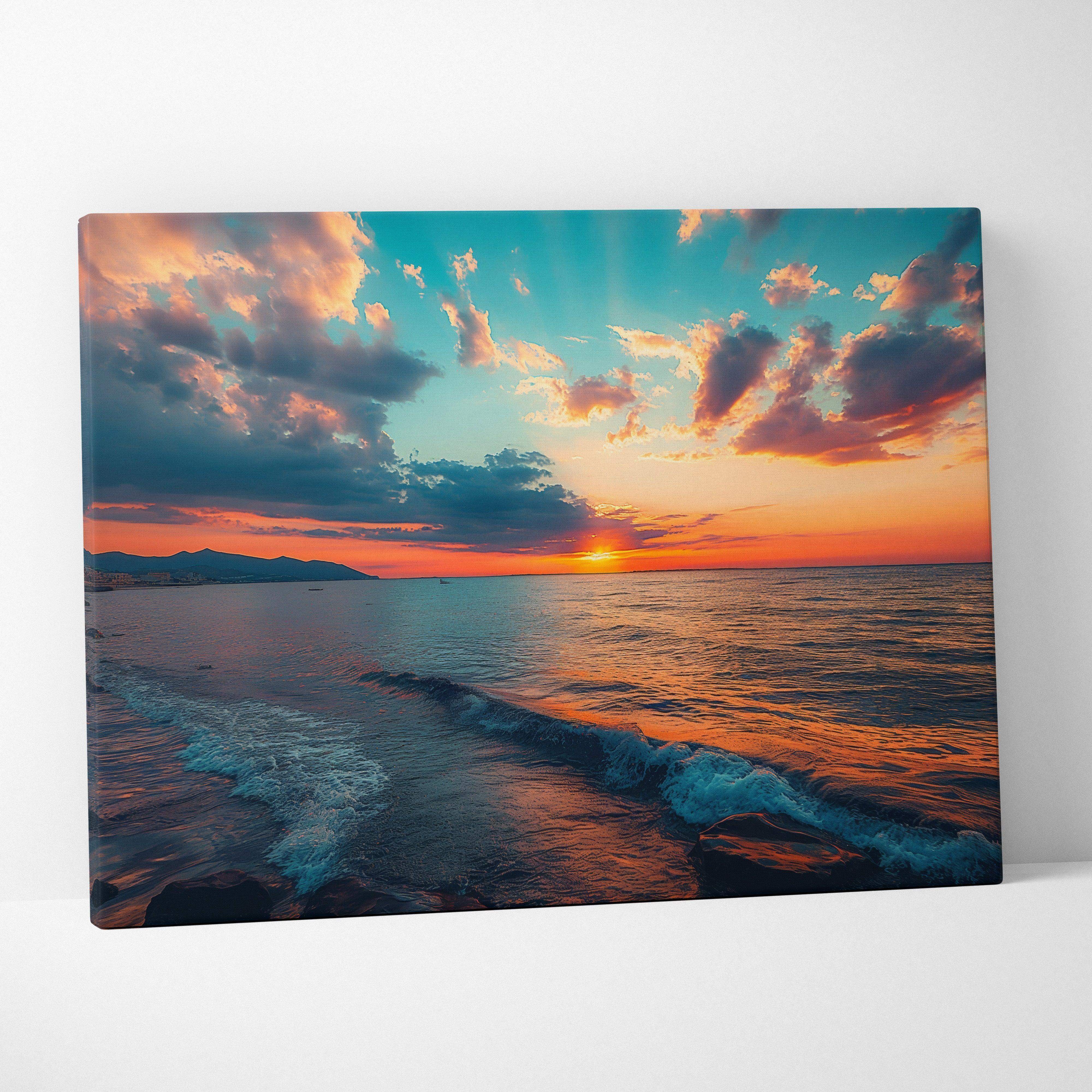 Beach Sunset Seascape Canvas Wall Art Ocean Horizon At Dusk In