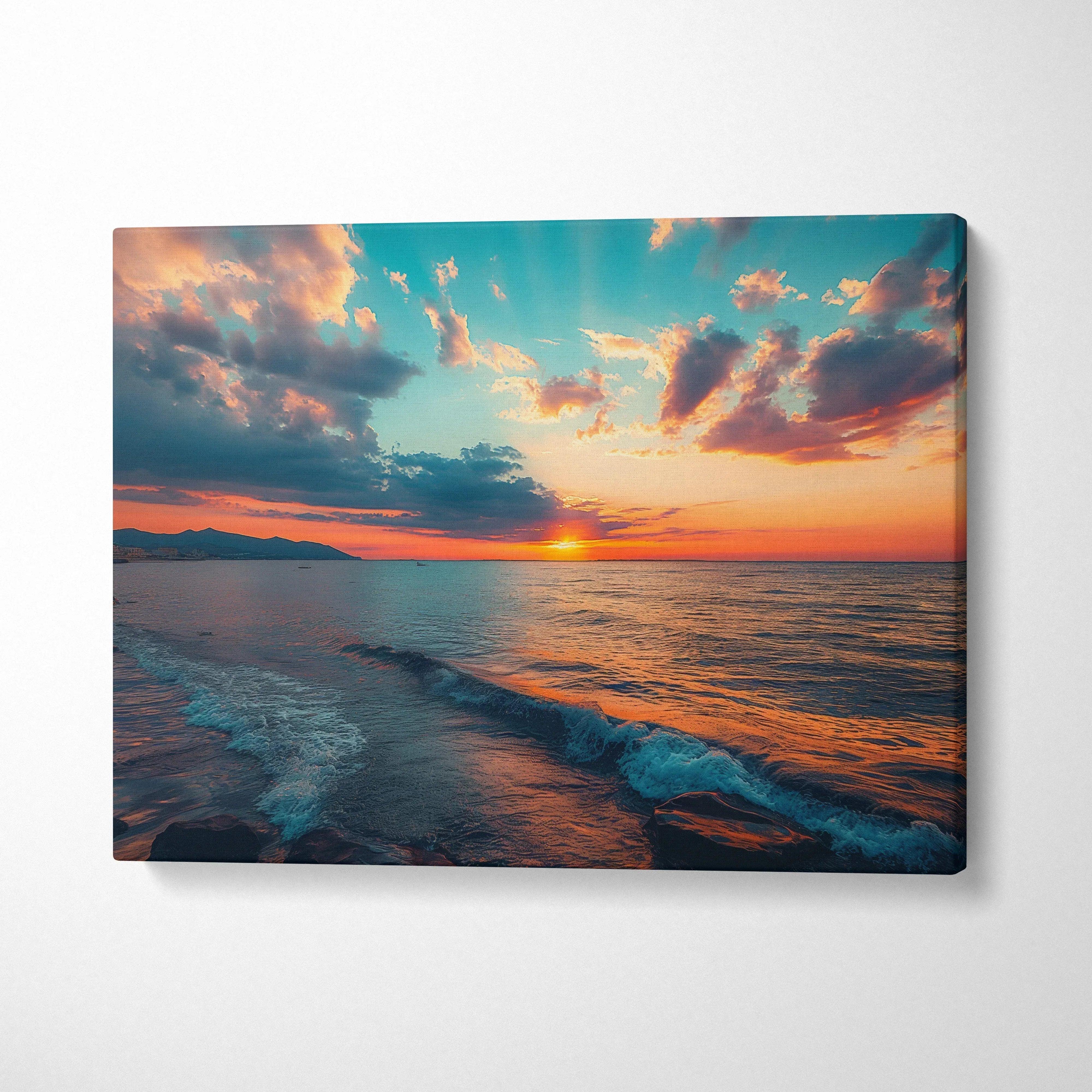 Beach Sunset Seascape Canvas Wall Art Ocean Horizon At Dusk In