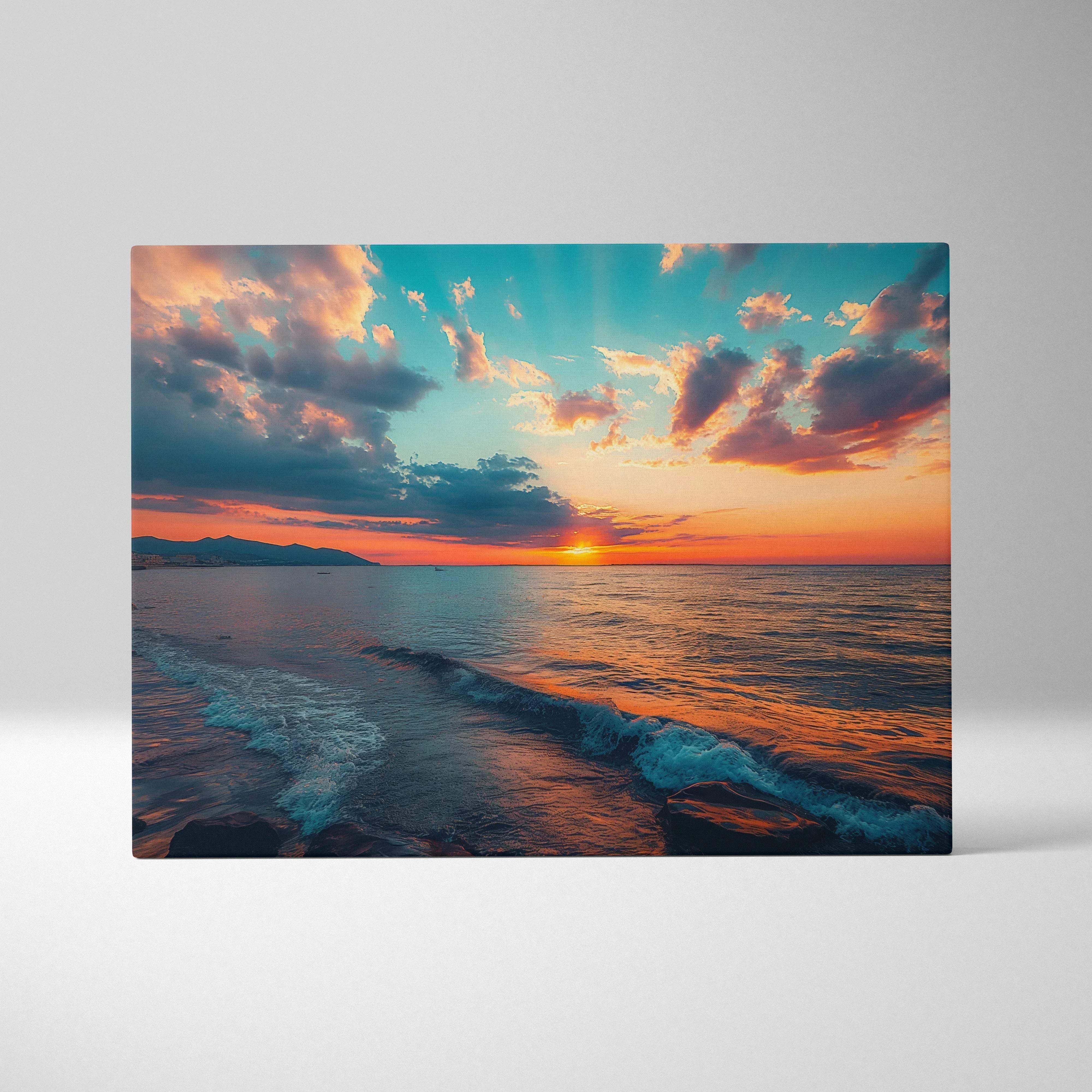 Beach Sunset Seascape Canvas Wall Art Ocean Horizon At Dusk In