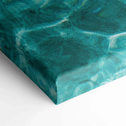 Teal turquoise abstract water painting on stretched canvas tropical ocean scene