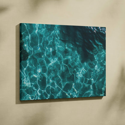 Teal canvas print of rippling turquoise ocean waters with sunlit reflections