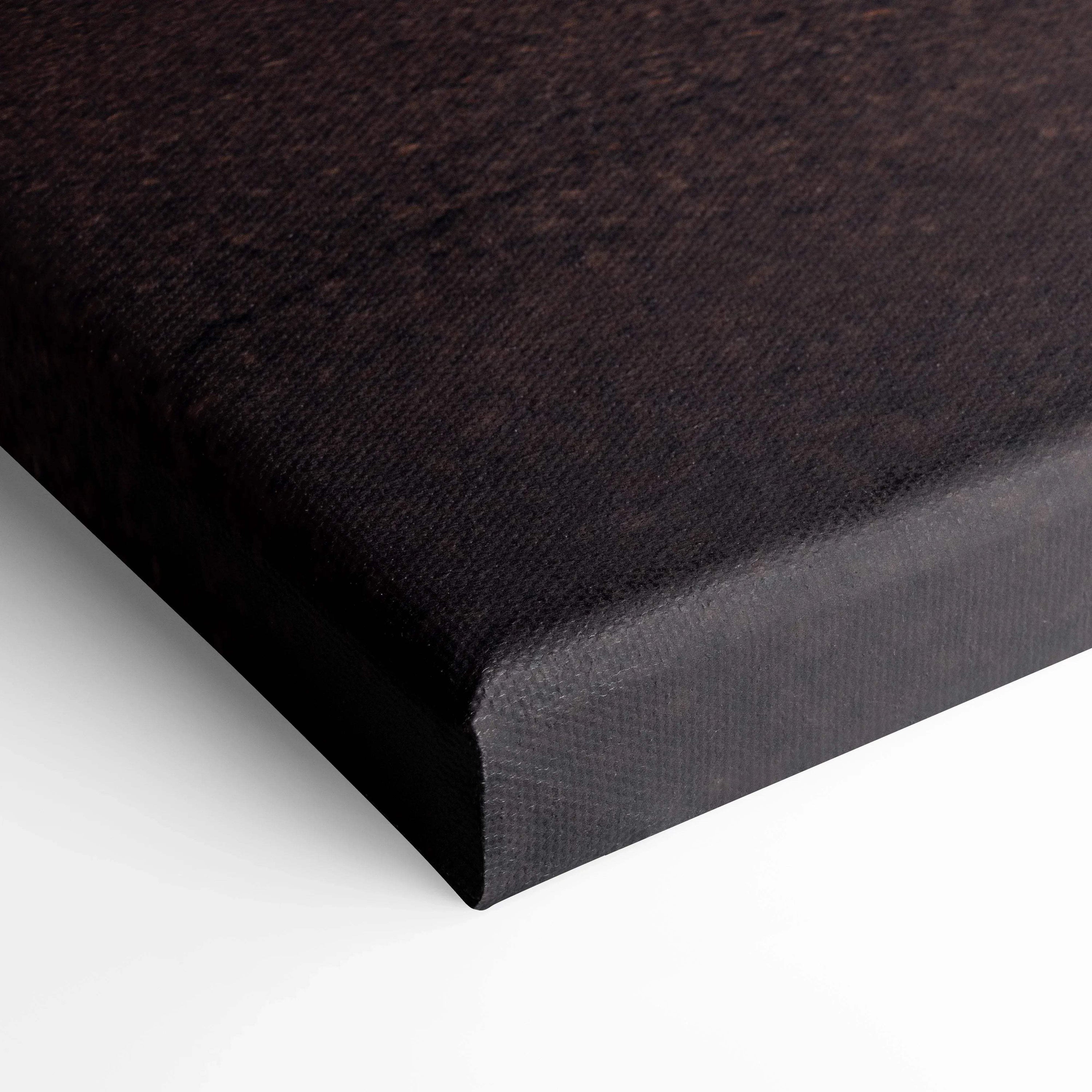 Black wrapped edge vertical canvas wall art with fine textured surface.