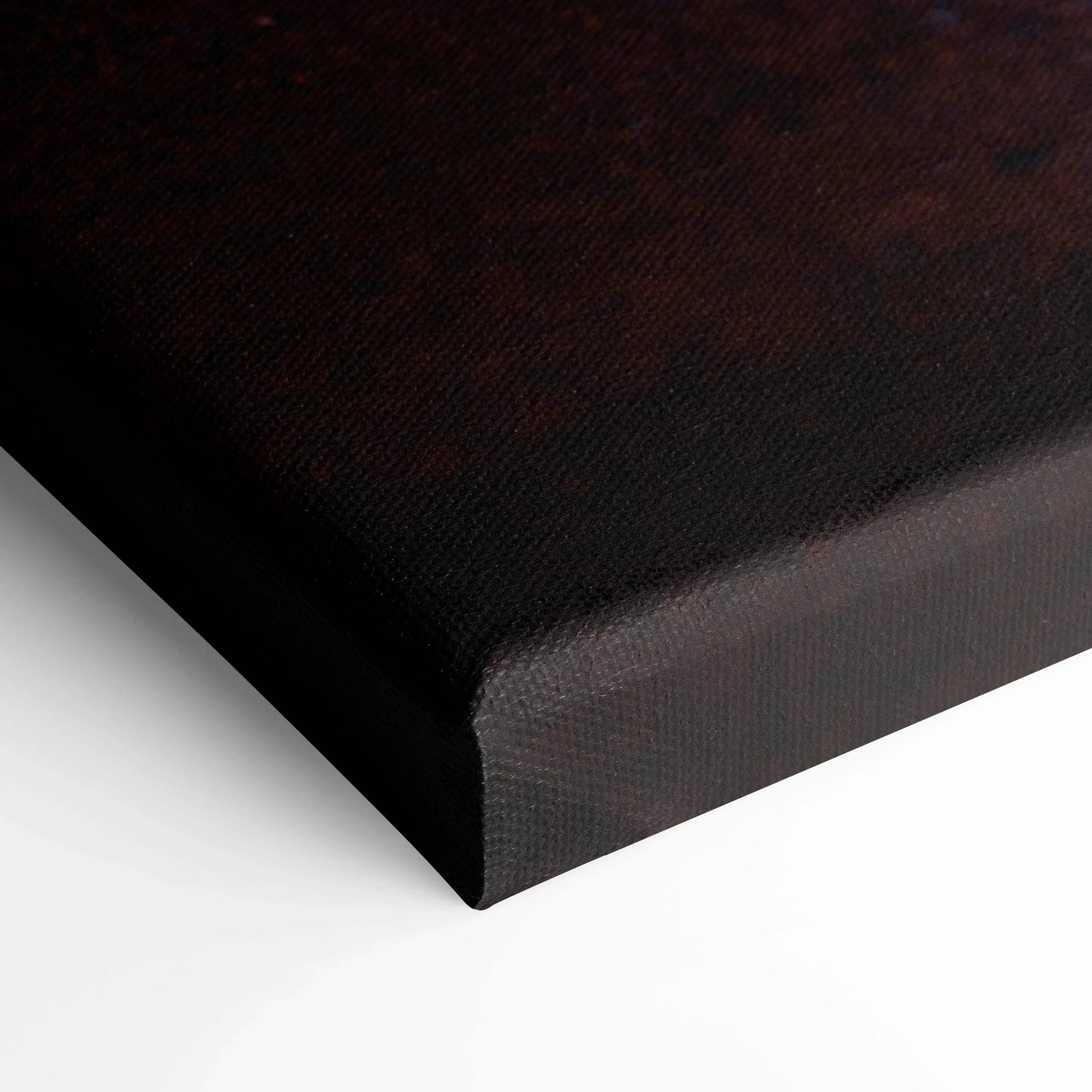 Close-up of black textured canvas corner showcasing premium wall art print quality.