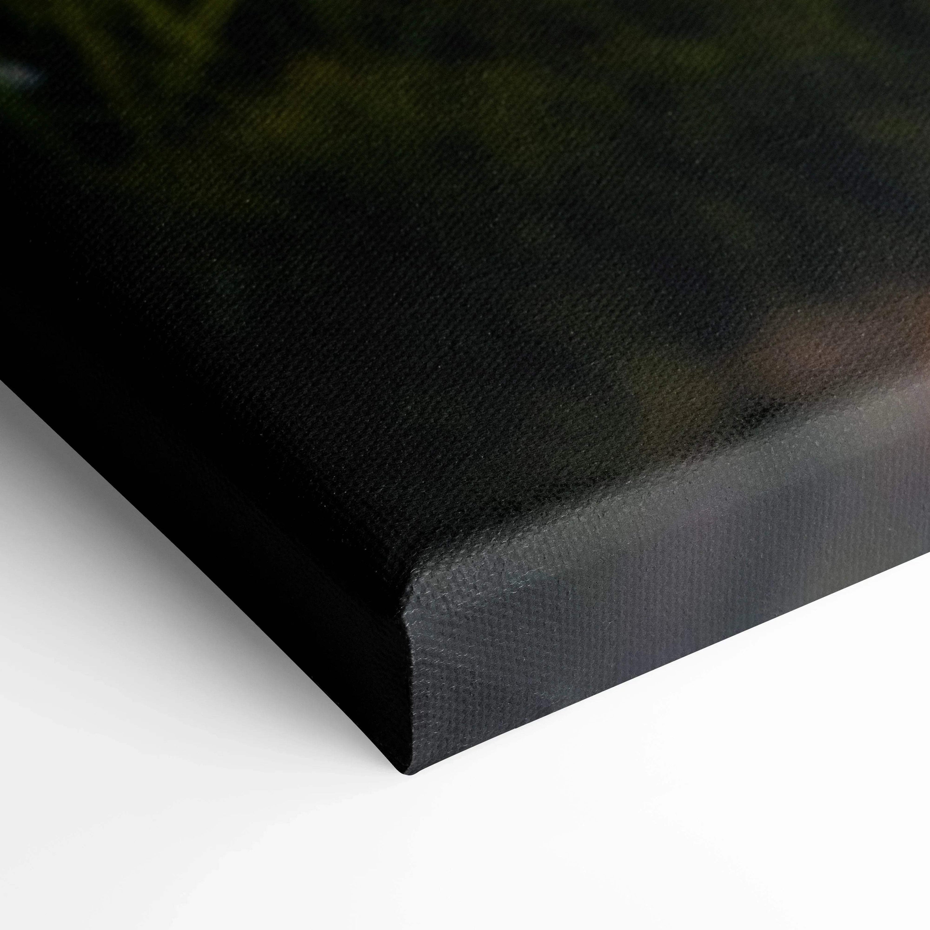 Black and green Nissan 370z car canvas wall art with museum-quality vertical print on textured canvas.