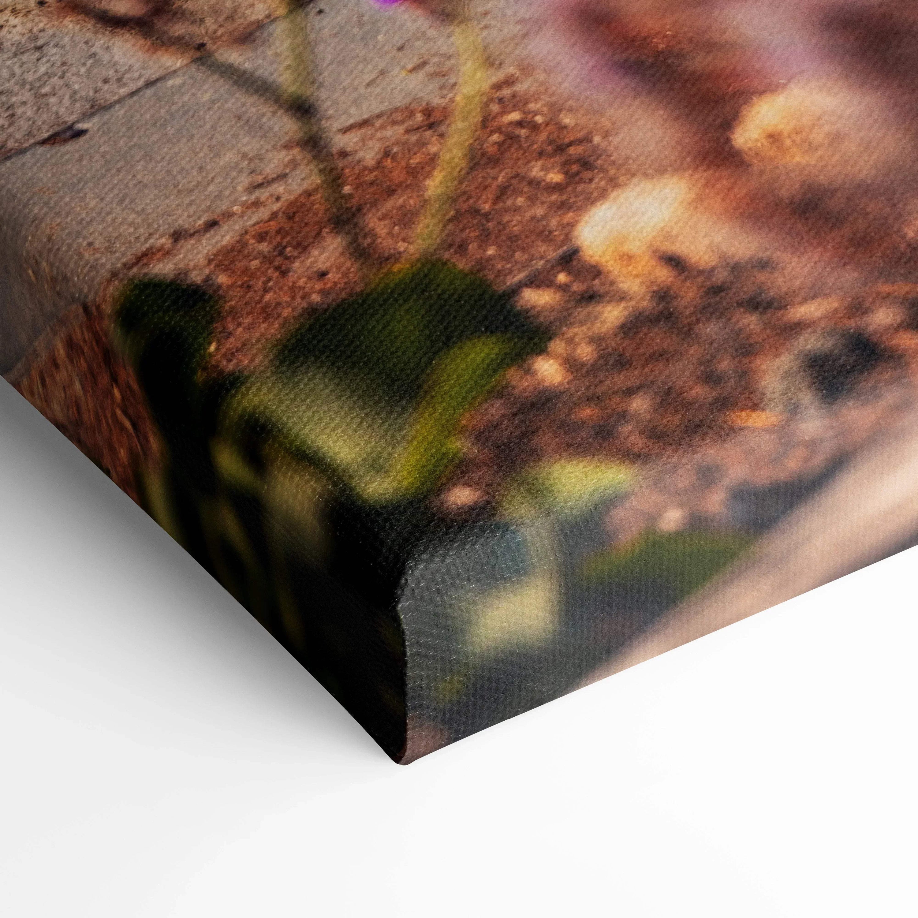 Close-up of textured canvas art corner featuring detailed Porsche 911 classic car wall art print.