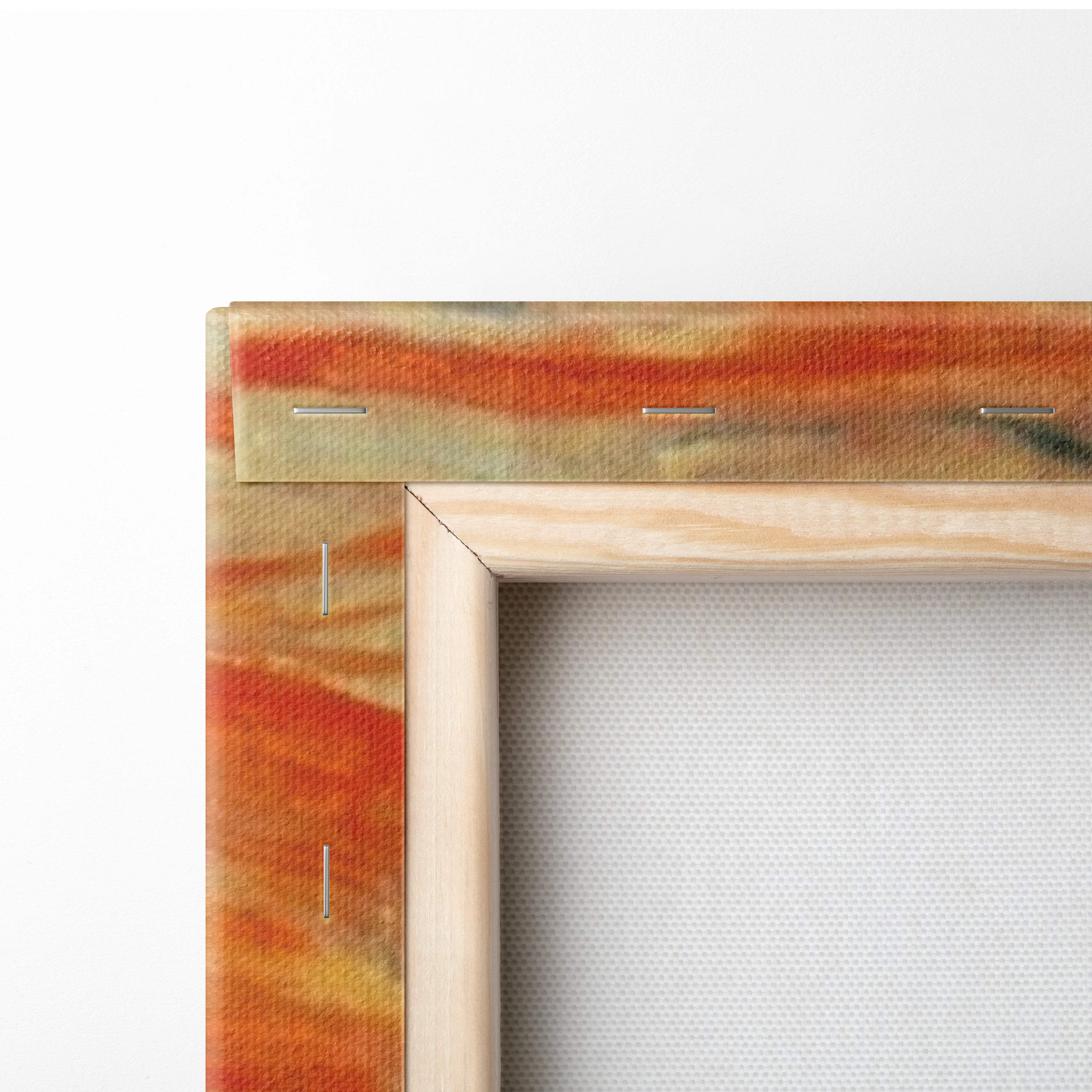 Light wood frame with The Scream by Edvard Munch orange yellow canvas