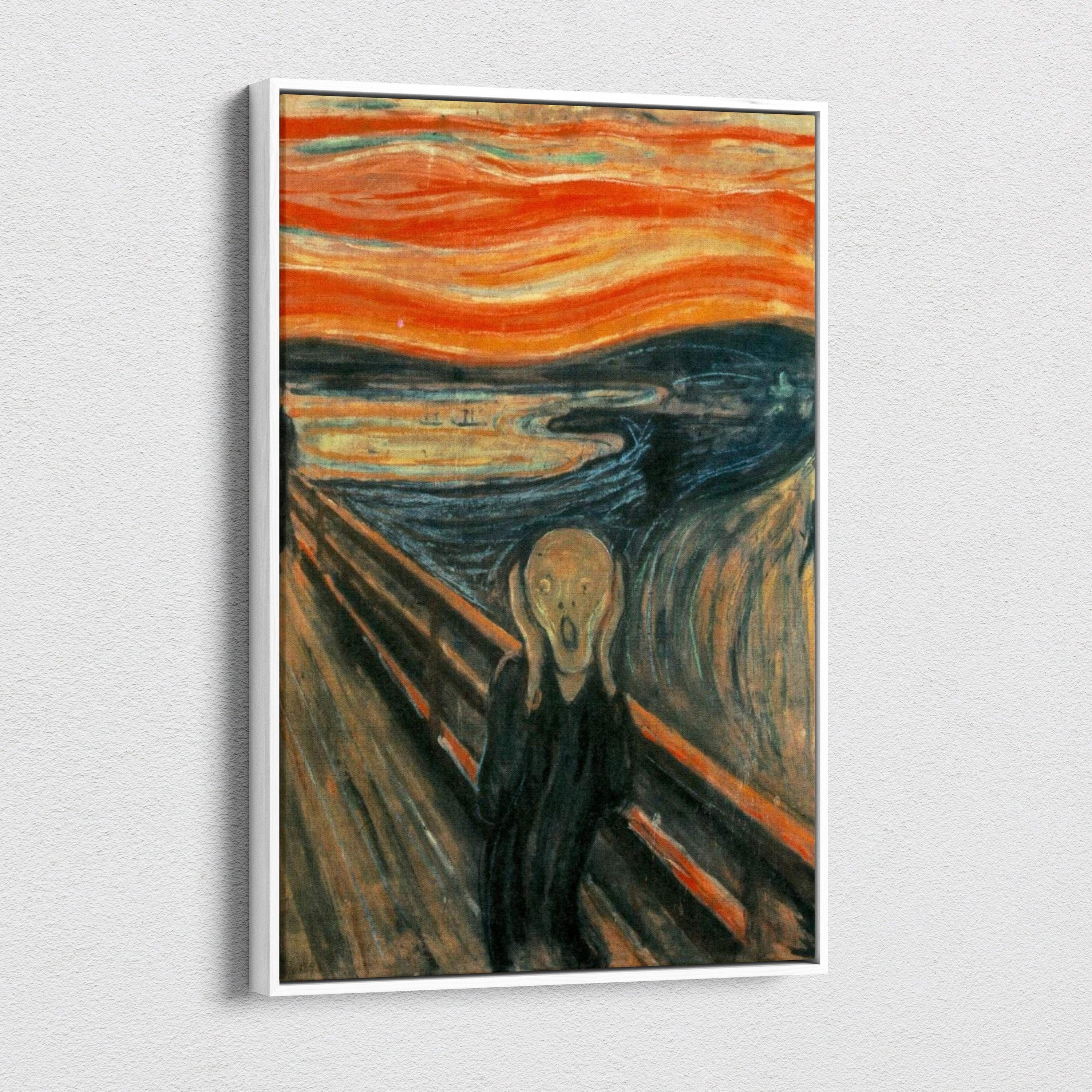 Framed canvas print of Edvard Munch The Scream in white frame