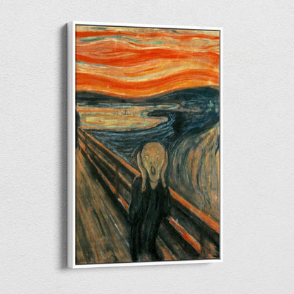 Framed canvas print of Edvard Munch The Scream in white frame