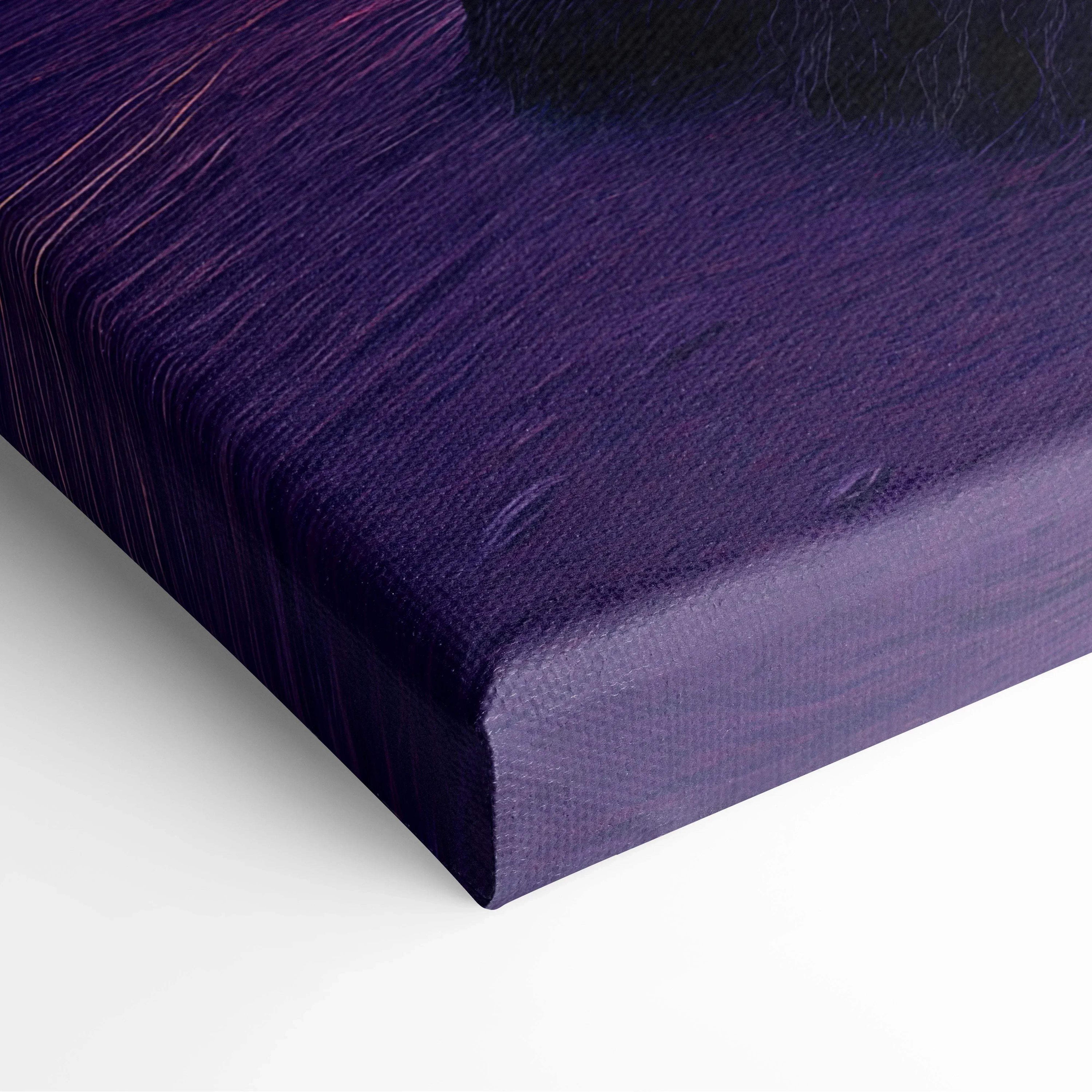 Deep purple textured canvas wall art of tropical sunset beach scene