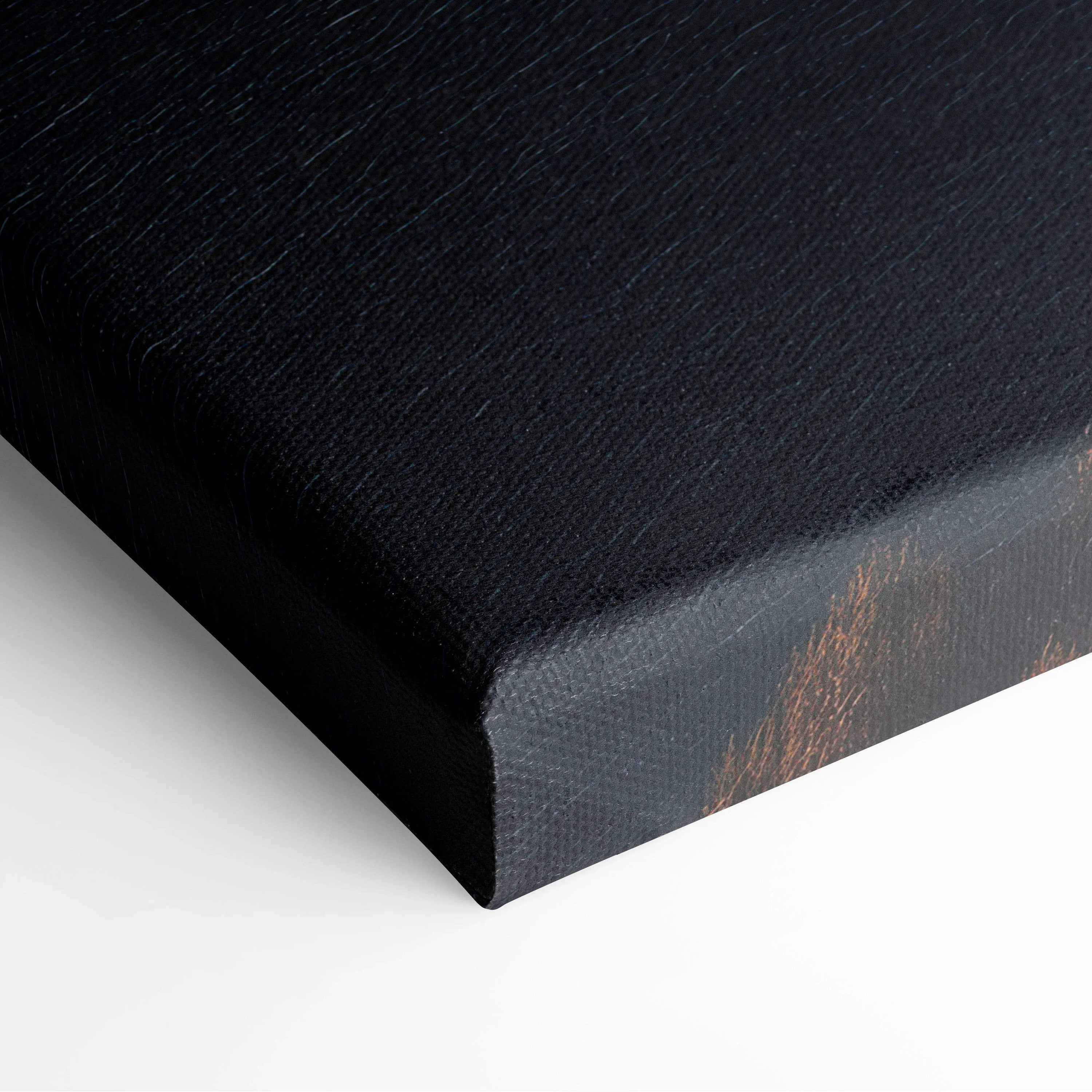 Black-wrapped canvas corner with subtle texture and hints of dark brown in the wall art print.