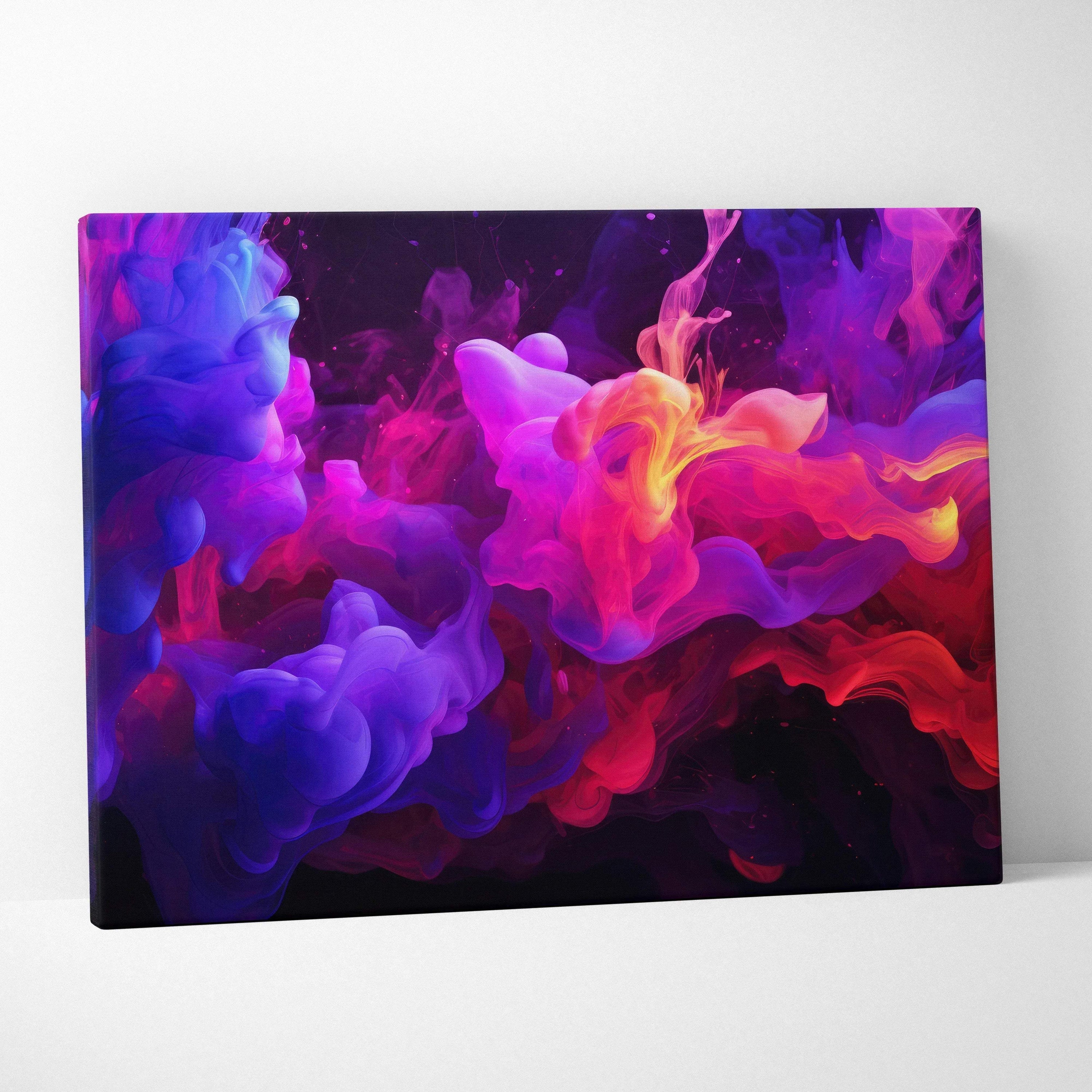 Vibrant abstract digital art canvas with swirling purple, pink, and red hues, modern wall art.
