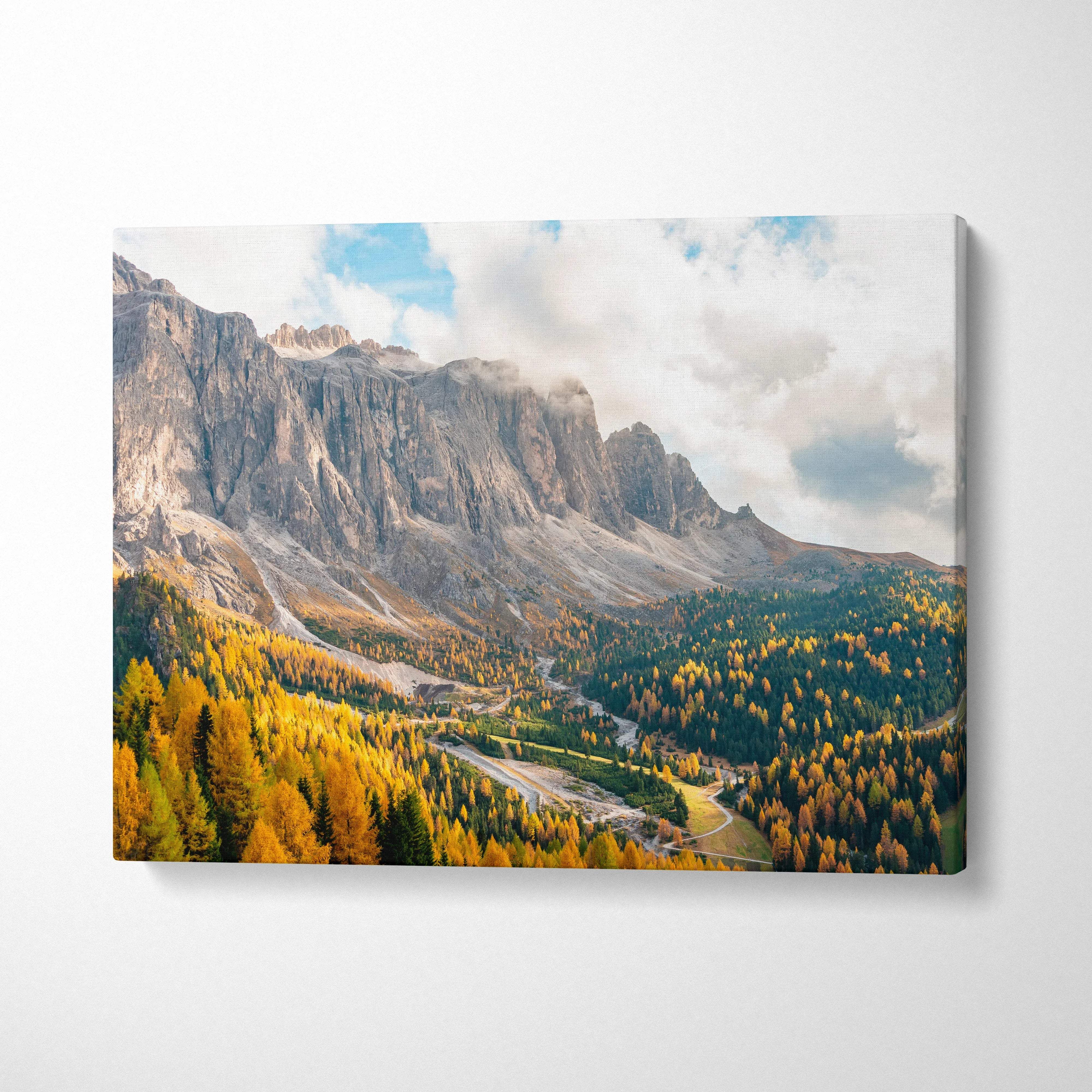 Dolomites canvas wall art with dramatic autumn mountain landscape