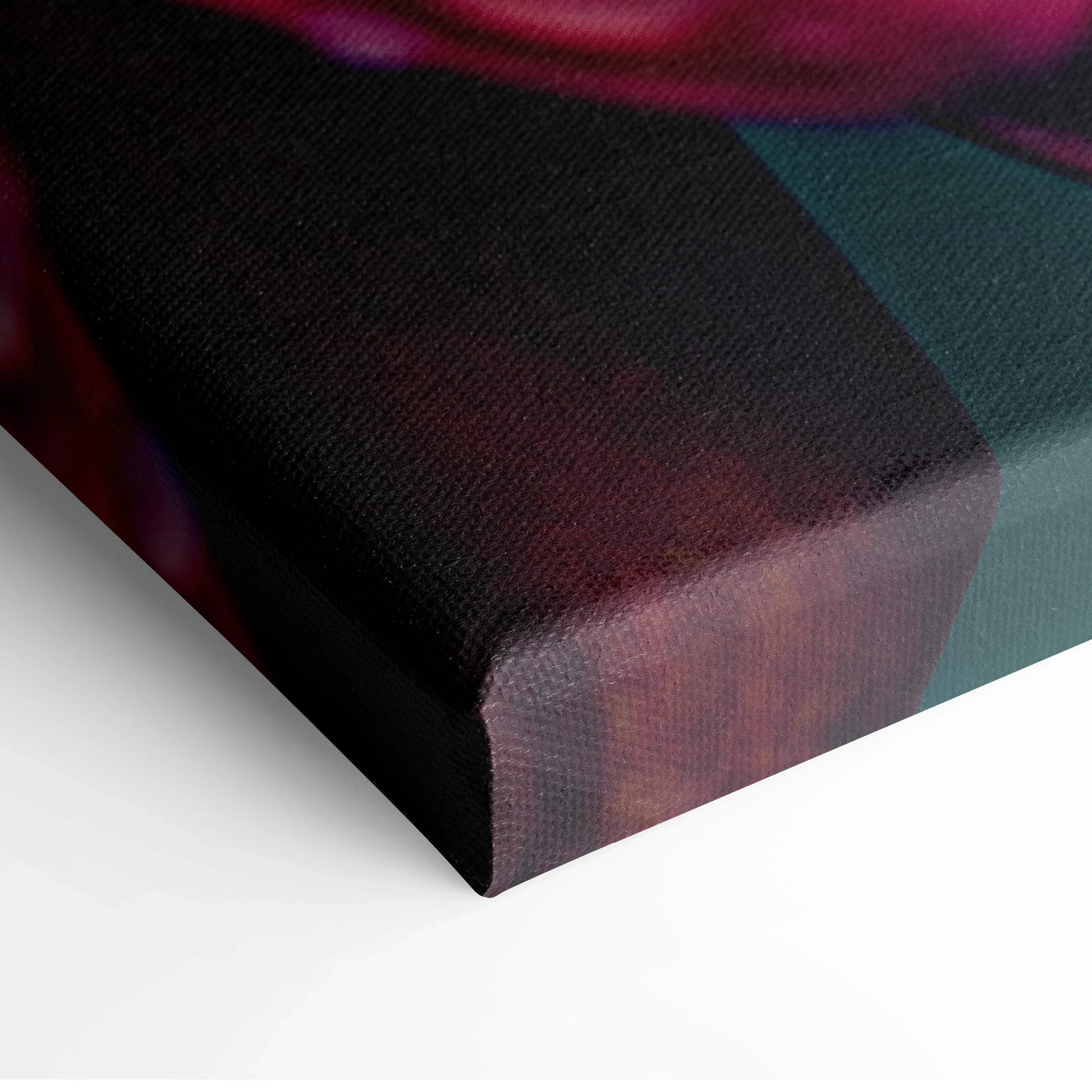 Vibrant macro floral canvas print with colorful flowers, water droplets, magenta teal hues