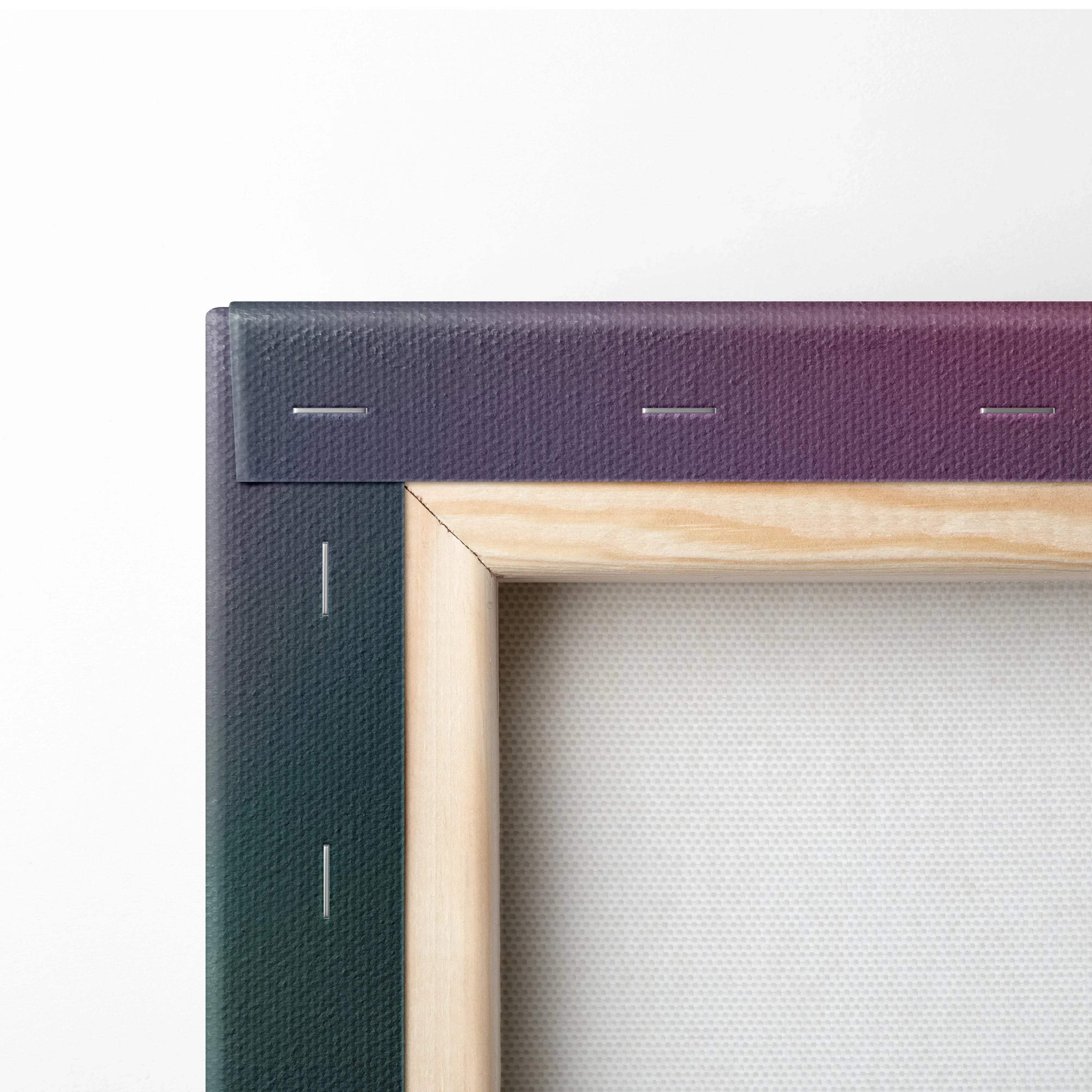 Minimalist canvas wall art with purple-to-green gradient frame and macro floral close-up