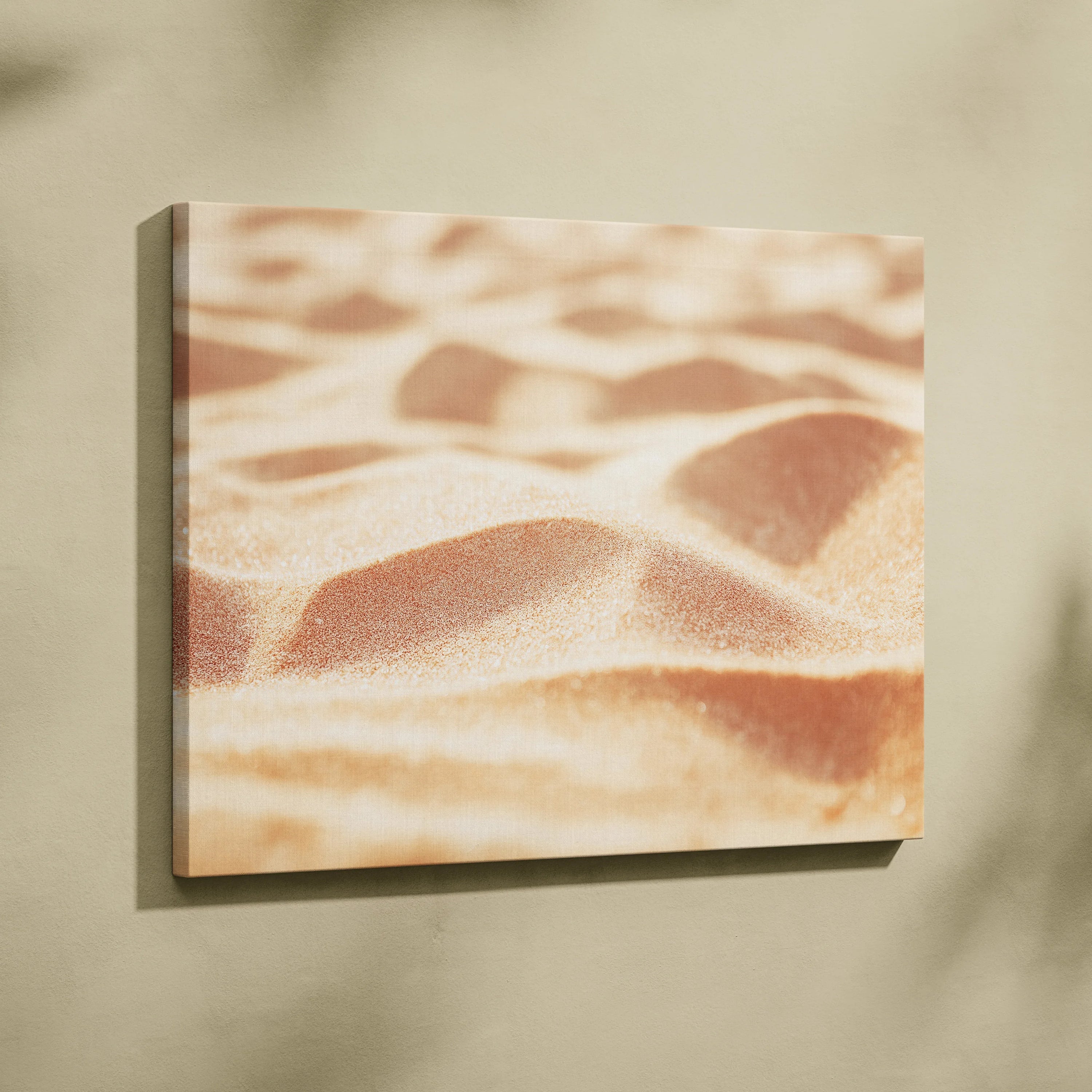 Minimalist canvas wall art featuring soft-focus sand dunes in warm beige tones for serene decor.