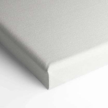 Close-up of white canvas wall art corner with textured fabric and clean edges.