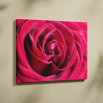 High-resolution close-up of vibrant red rose canvas wall art for elegant home decor.