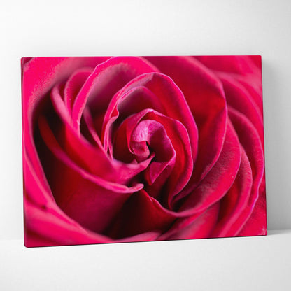 Close-up of vibrant pink rose petals on high-resolution canvas wall art for elegant decor.