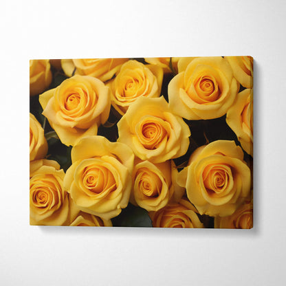 Yellow roses close-up floral canvas wall art with vibrant colors for home decor.