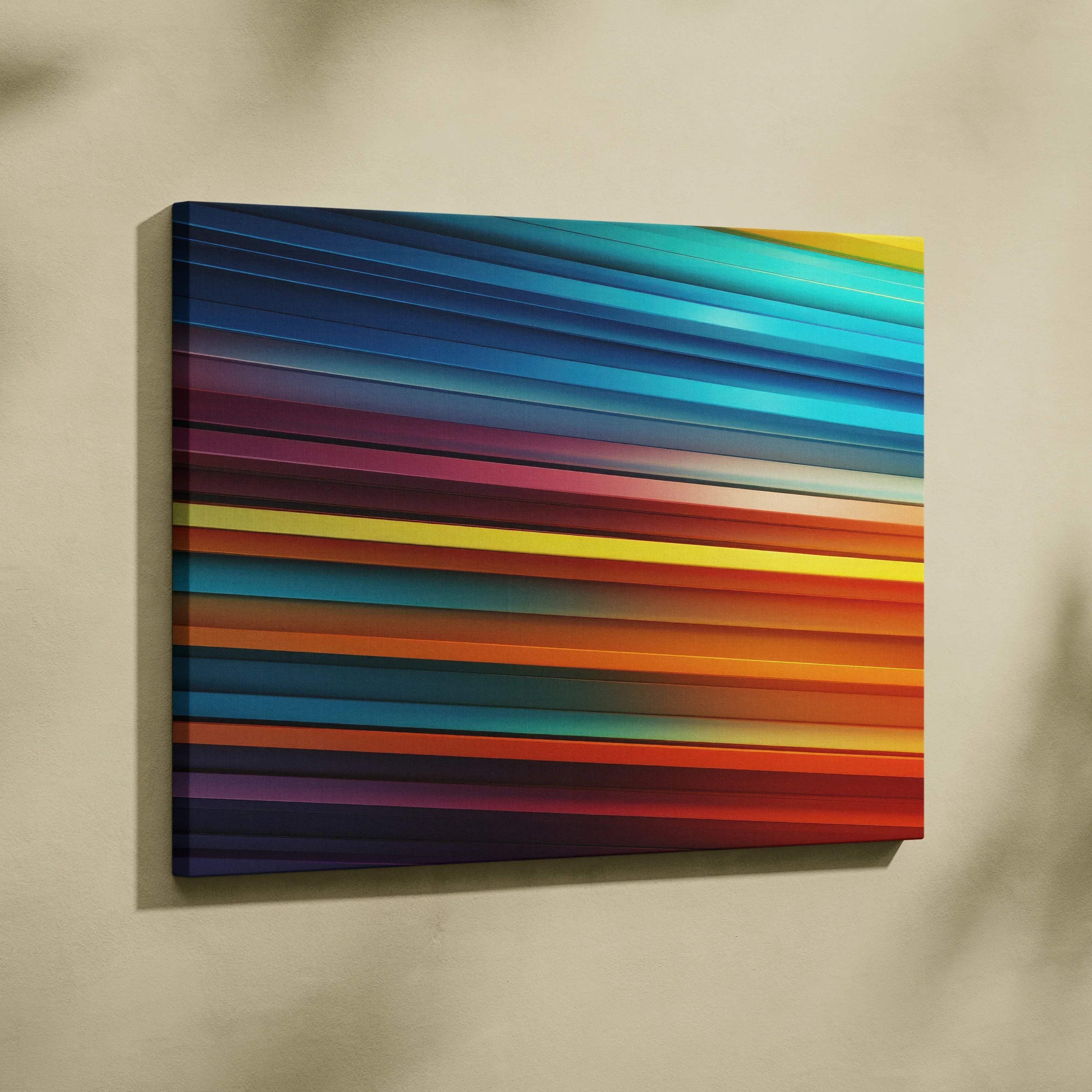 Abstract digital art canvas with horizontal bold stripes in blue, red, orange, and yellow tones.