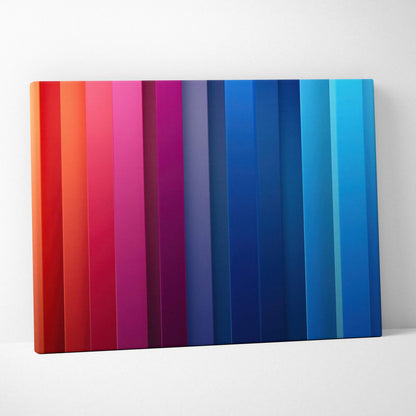 Modern abstract digital canvas art featuring vertical stripes in shades of red, pink, purple, and blue, vibrant wall art.