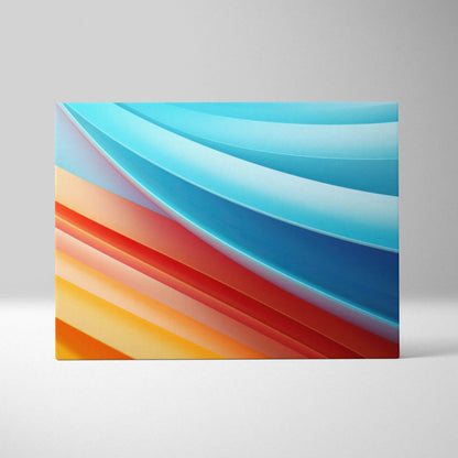 Abstract digital canvas art with vibrant overlapping curved layers in blue, orange, and yellow tones.