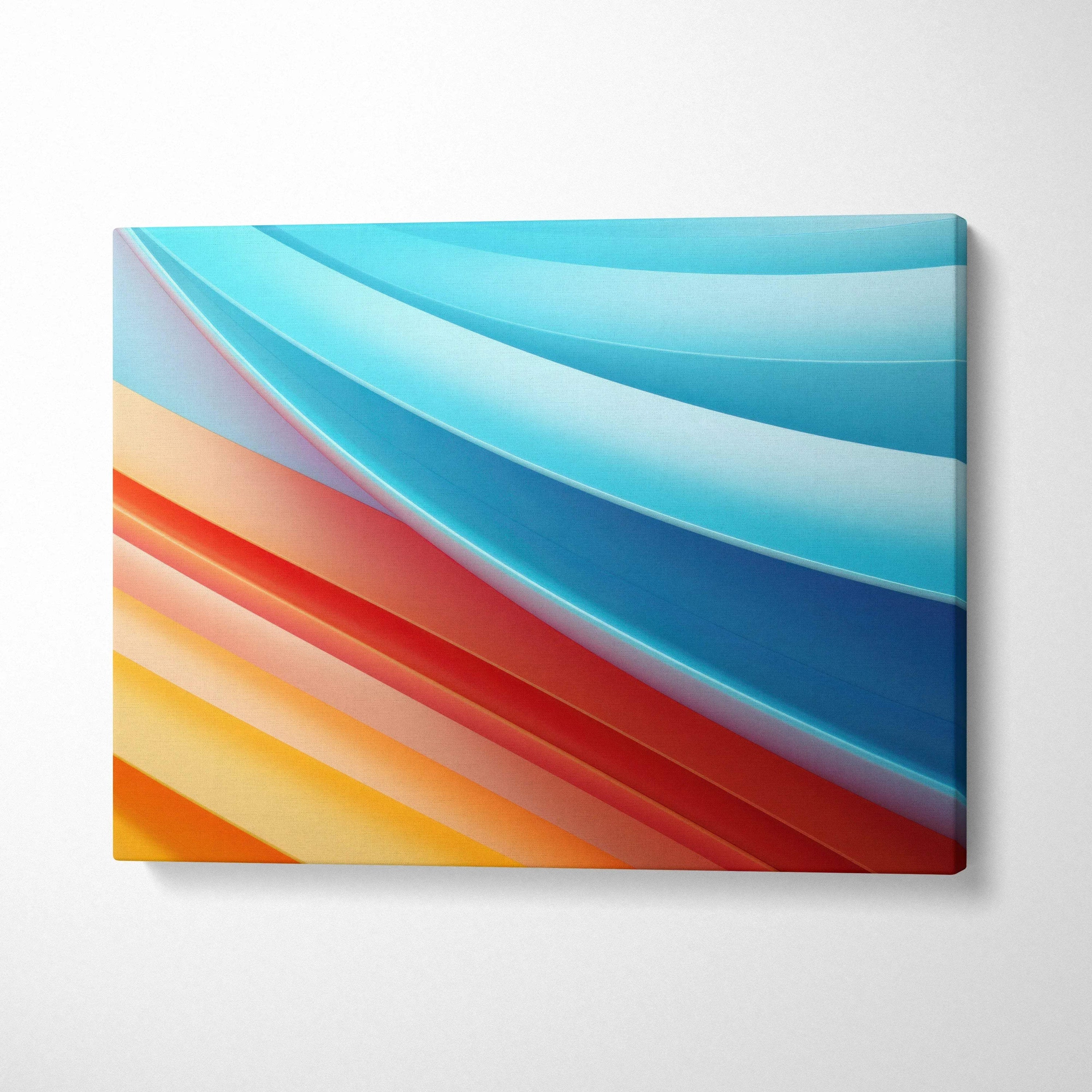 Vibrant abstract digital art canvas with smooth curved waves in blue, red, and orange tones.
