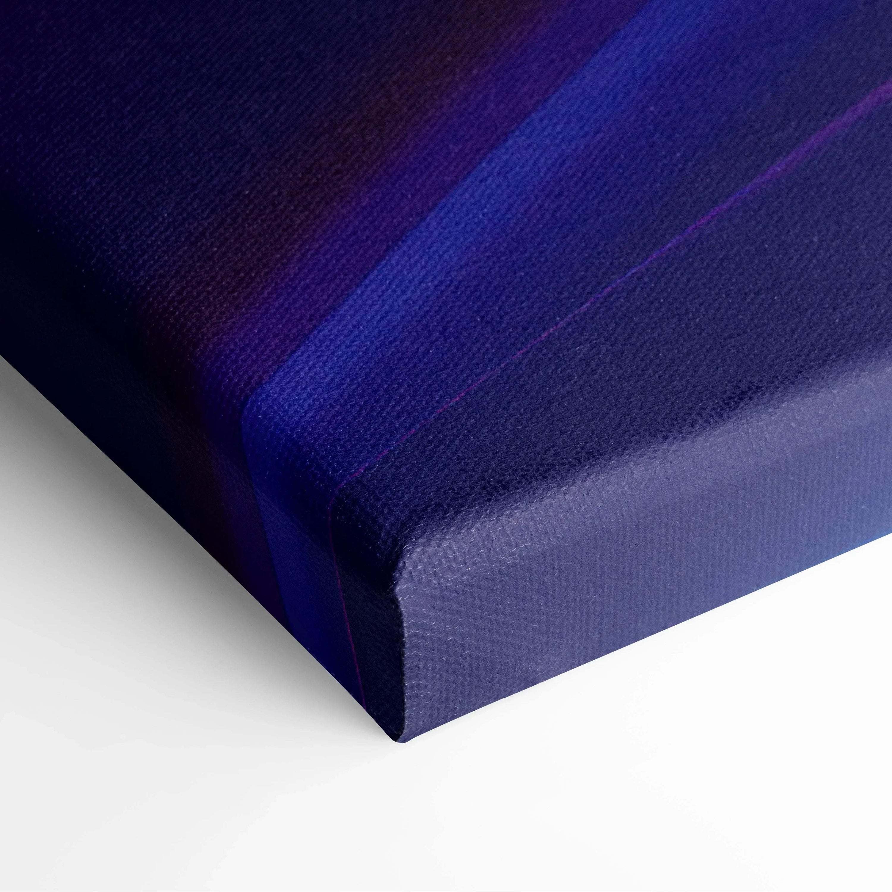 Abstract digital art canvas with deep blue and purple hues and textured fabric finish.
