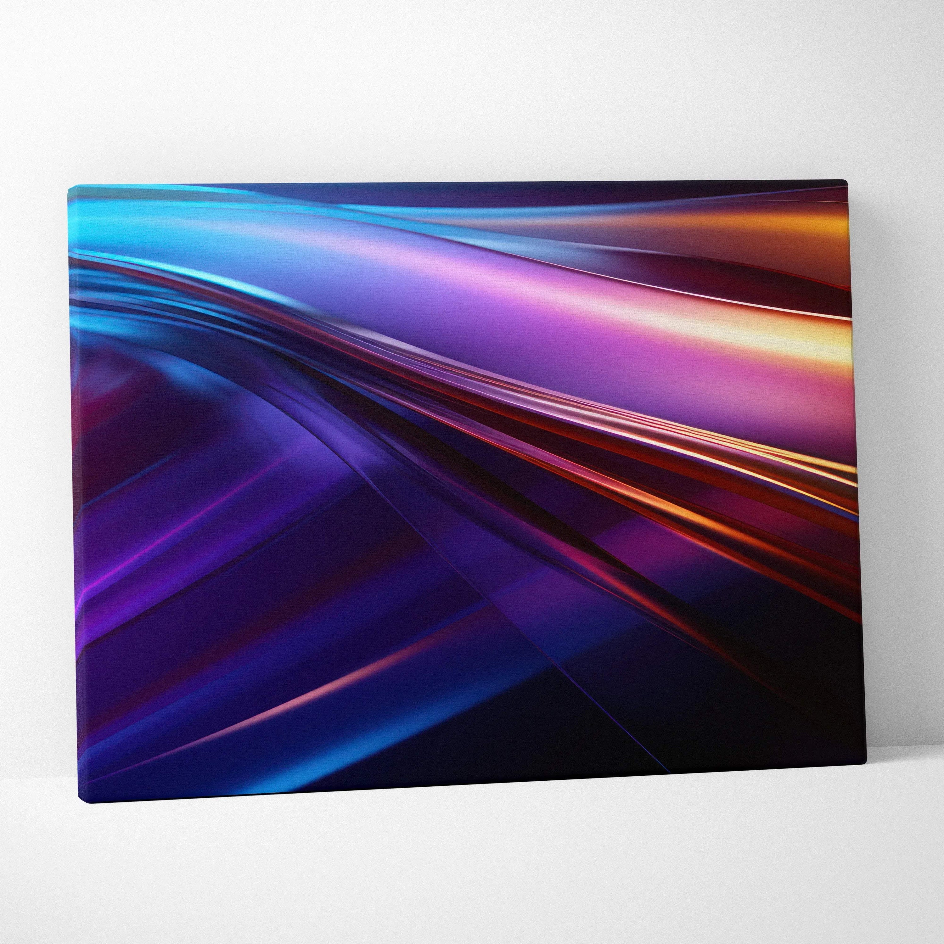 Abstract digital canvas art with vibrant swirling waves in blue, purple, and orange tones.