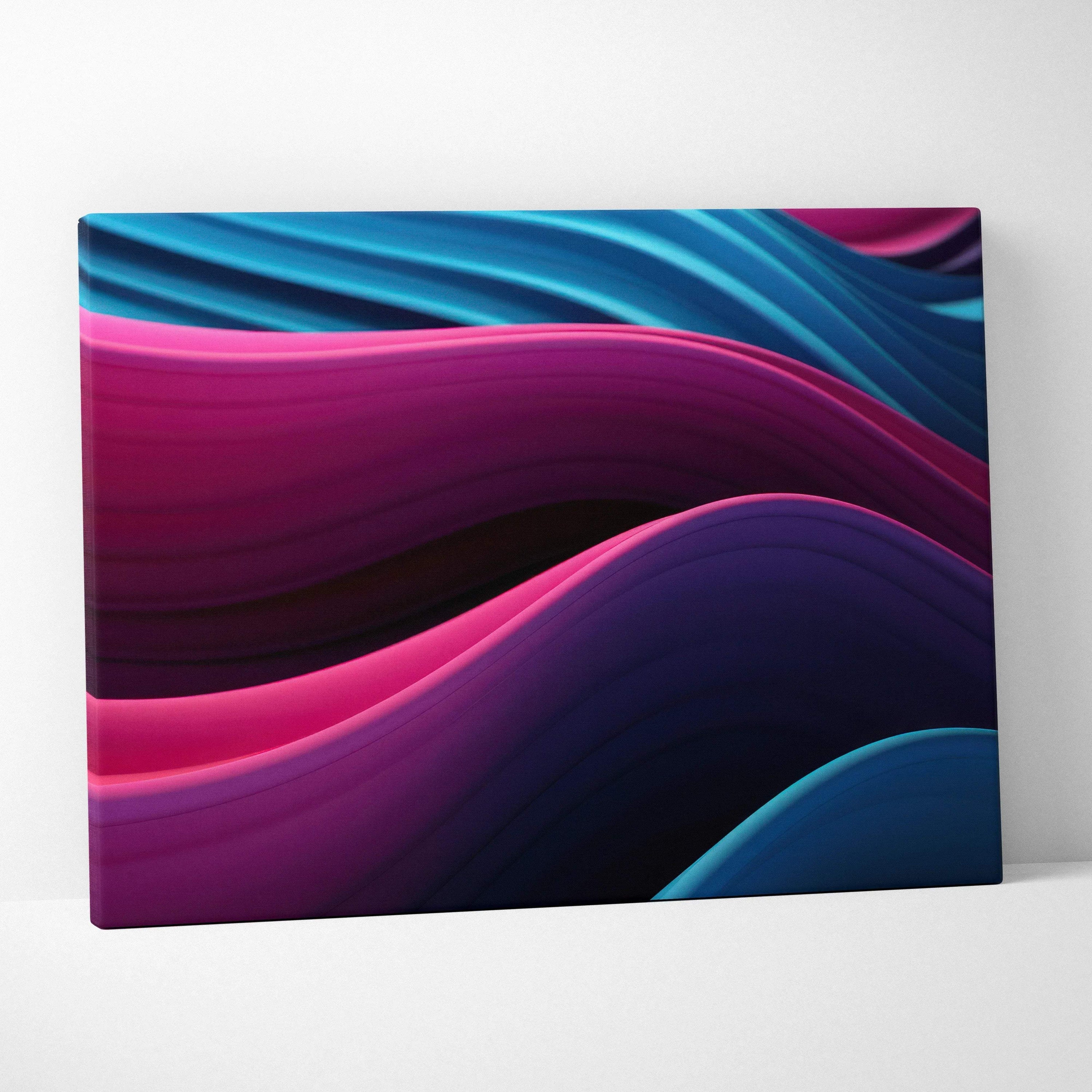 Modern abstract canvas art with flowing blue, purple, and pink wave patterns for wall art decor.